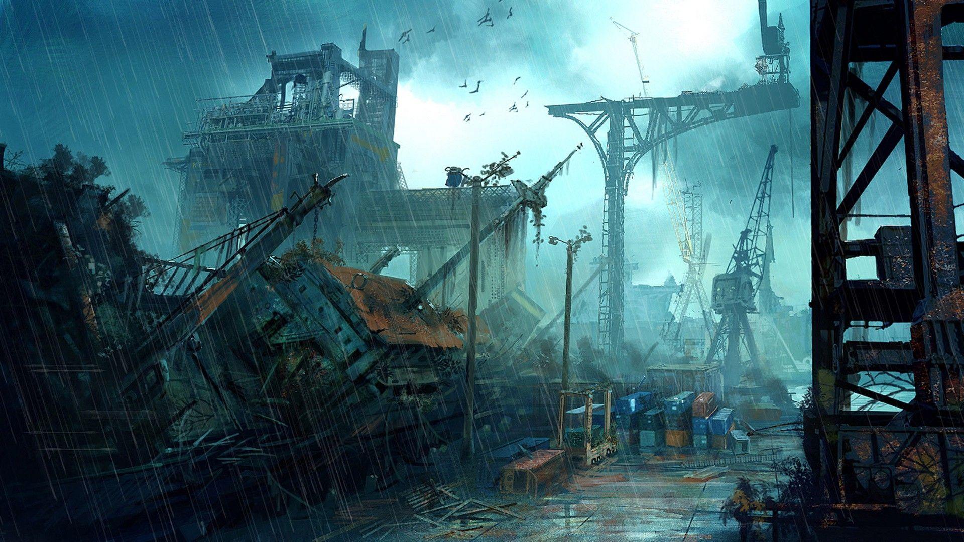 Fantasy, Rain, Post Apocalyptic, Ships, Fantasy Art, Rust, Disasters