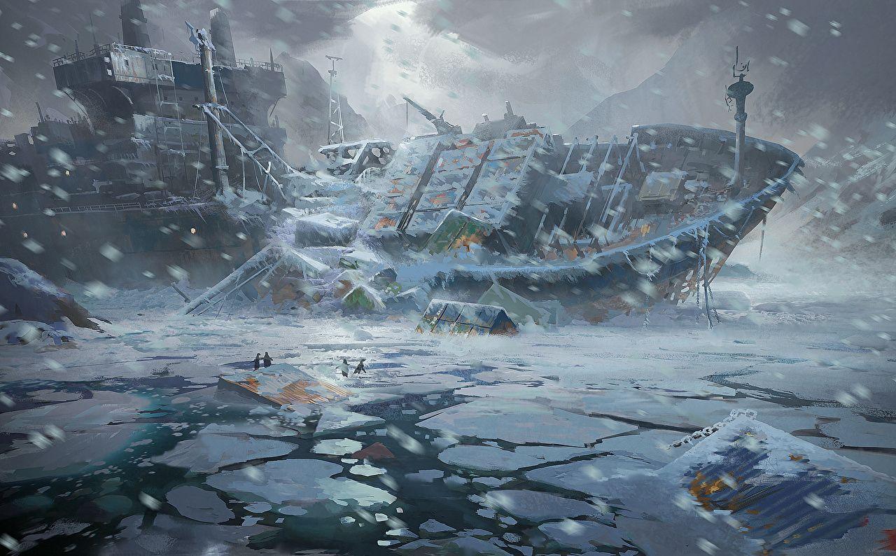 Wallpaper Tanker (ship) Apocalypse Fantasy Snow Ships Disasters