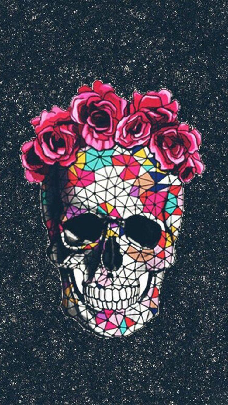 Colorful Skull Roses Space iPhone 6 Wallpaper HD Download