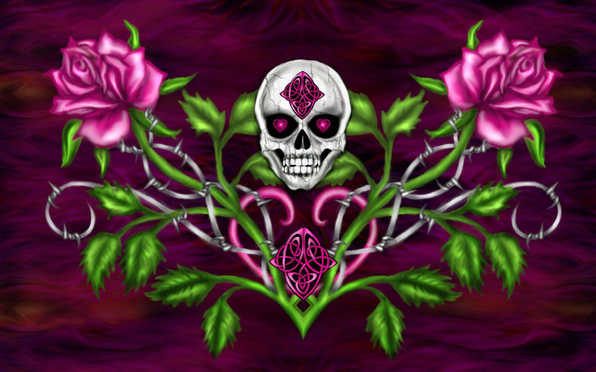 Skull and Pink Roses HD Wallpaper. Background Imagex1200