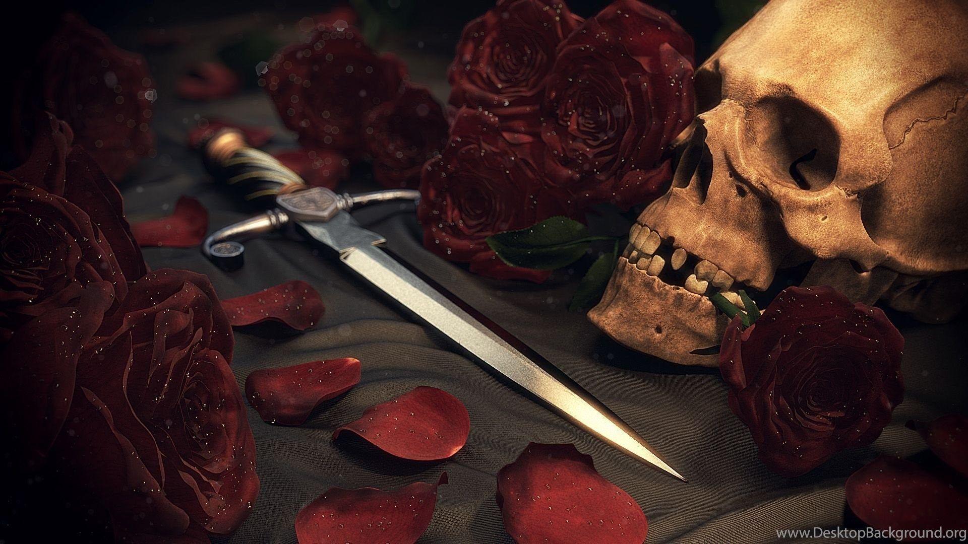 Download Skull And Roses Wallpaper Desktop Background Desktop