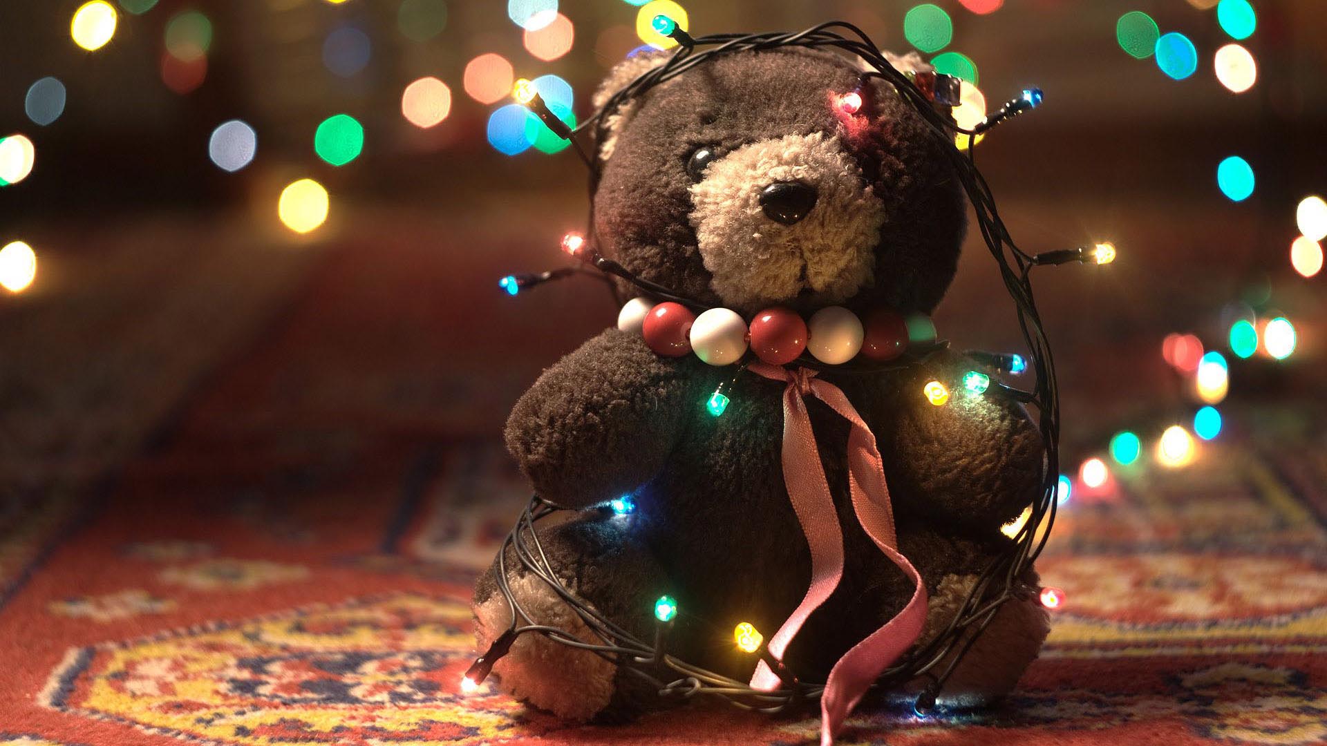 Teddybear with Christmas Lights HD Wallpaper FullHDWpp HD