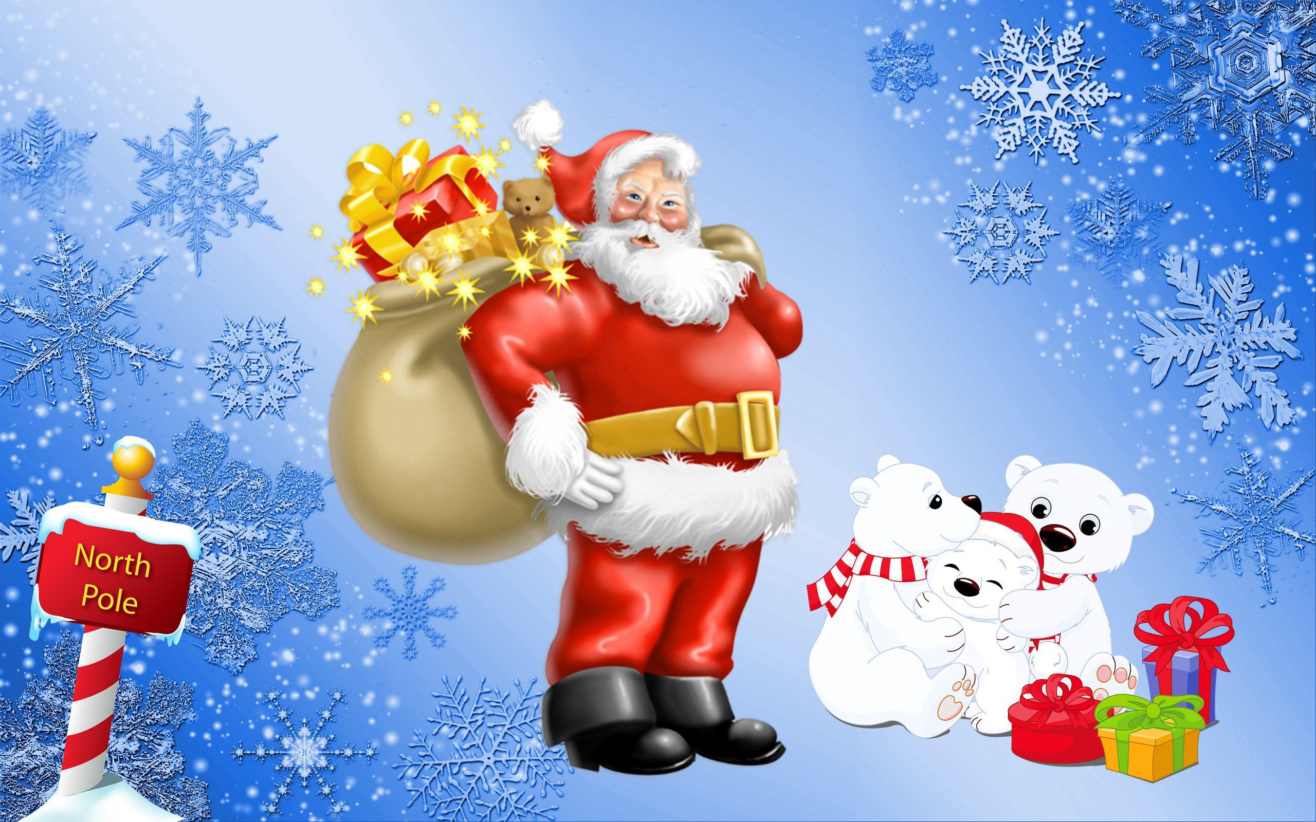Santa Claus North Pole Gifts For Polar Bears Desktop HD Wallpaper