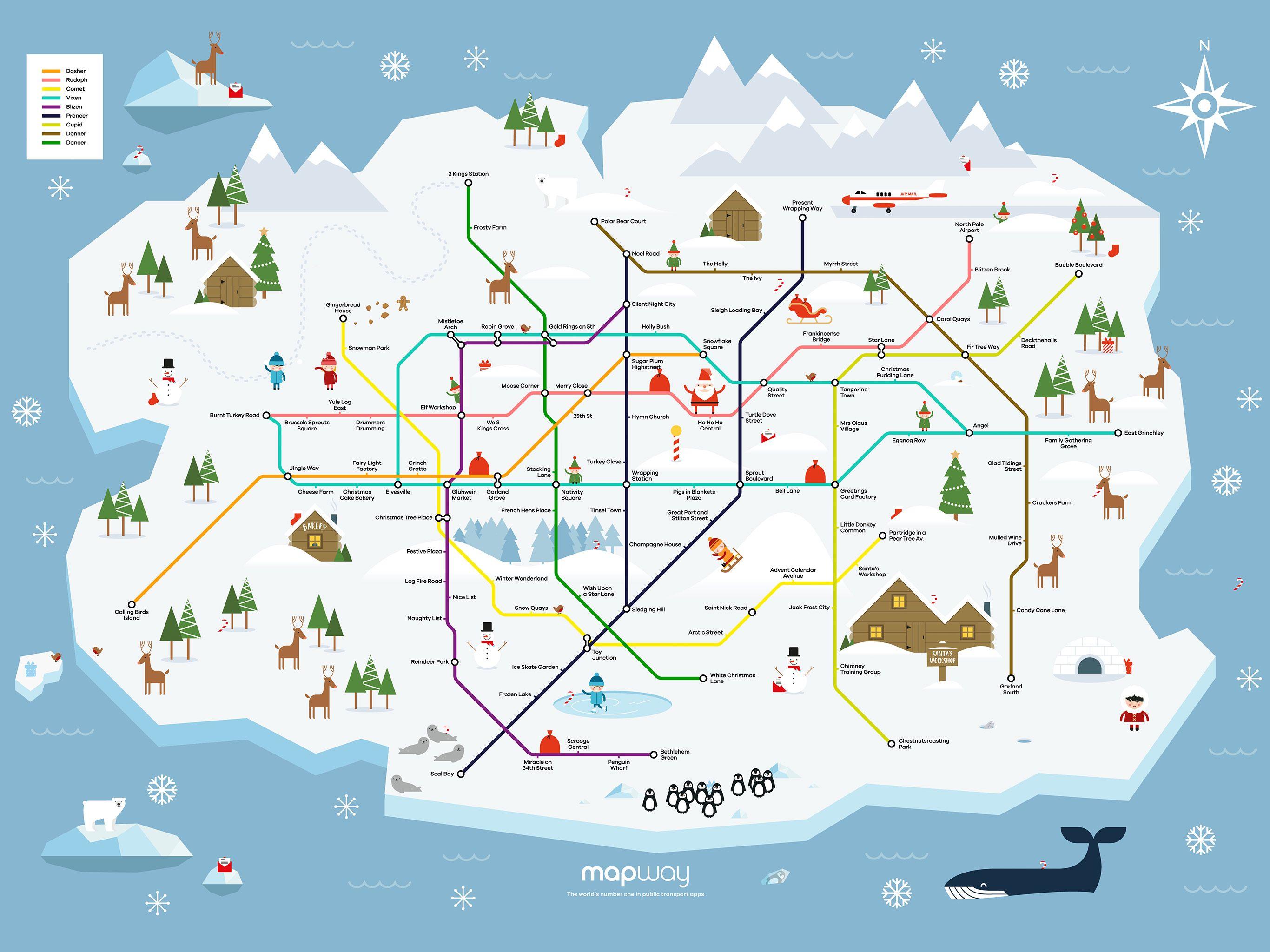 A Tube Map of the North Pole. Mapway Transport Apps