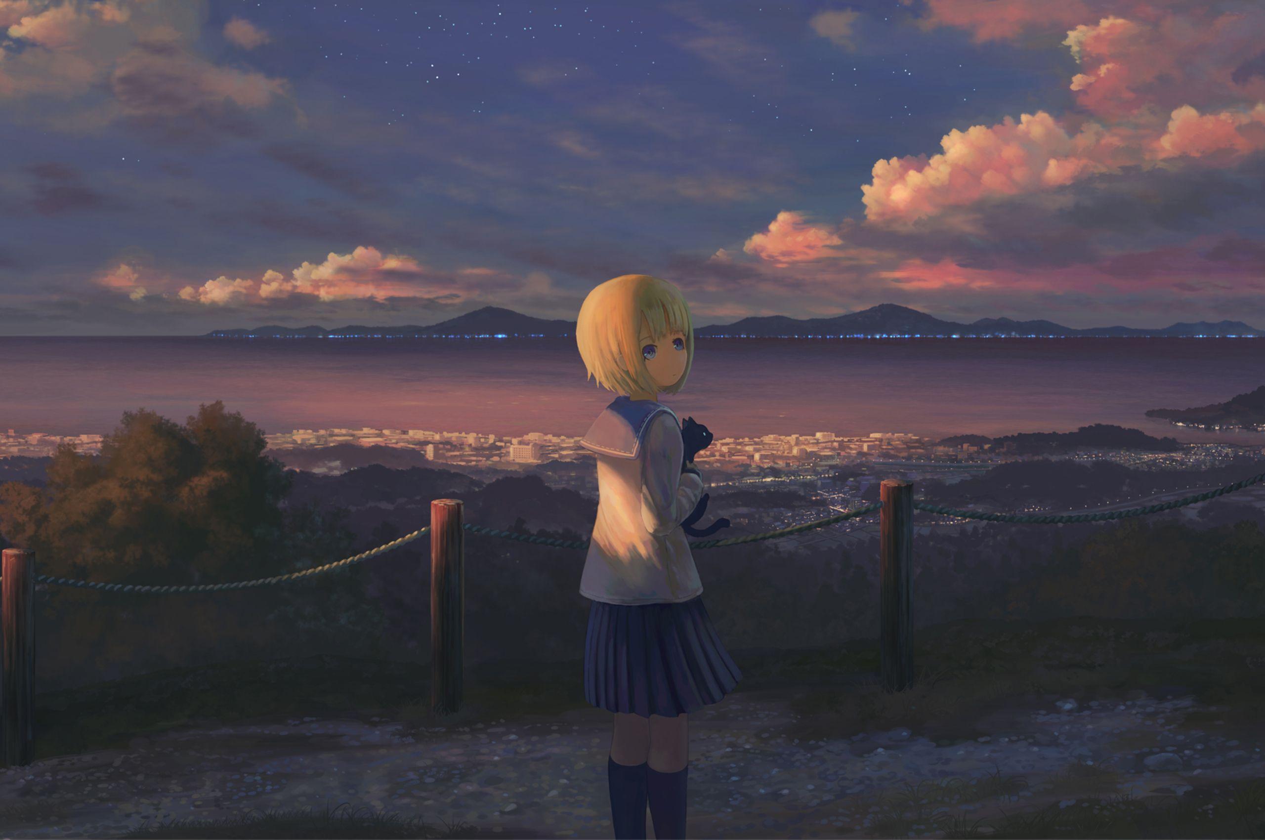 Anime Girl Alone Standing Chromebook Pixel HD 4k