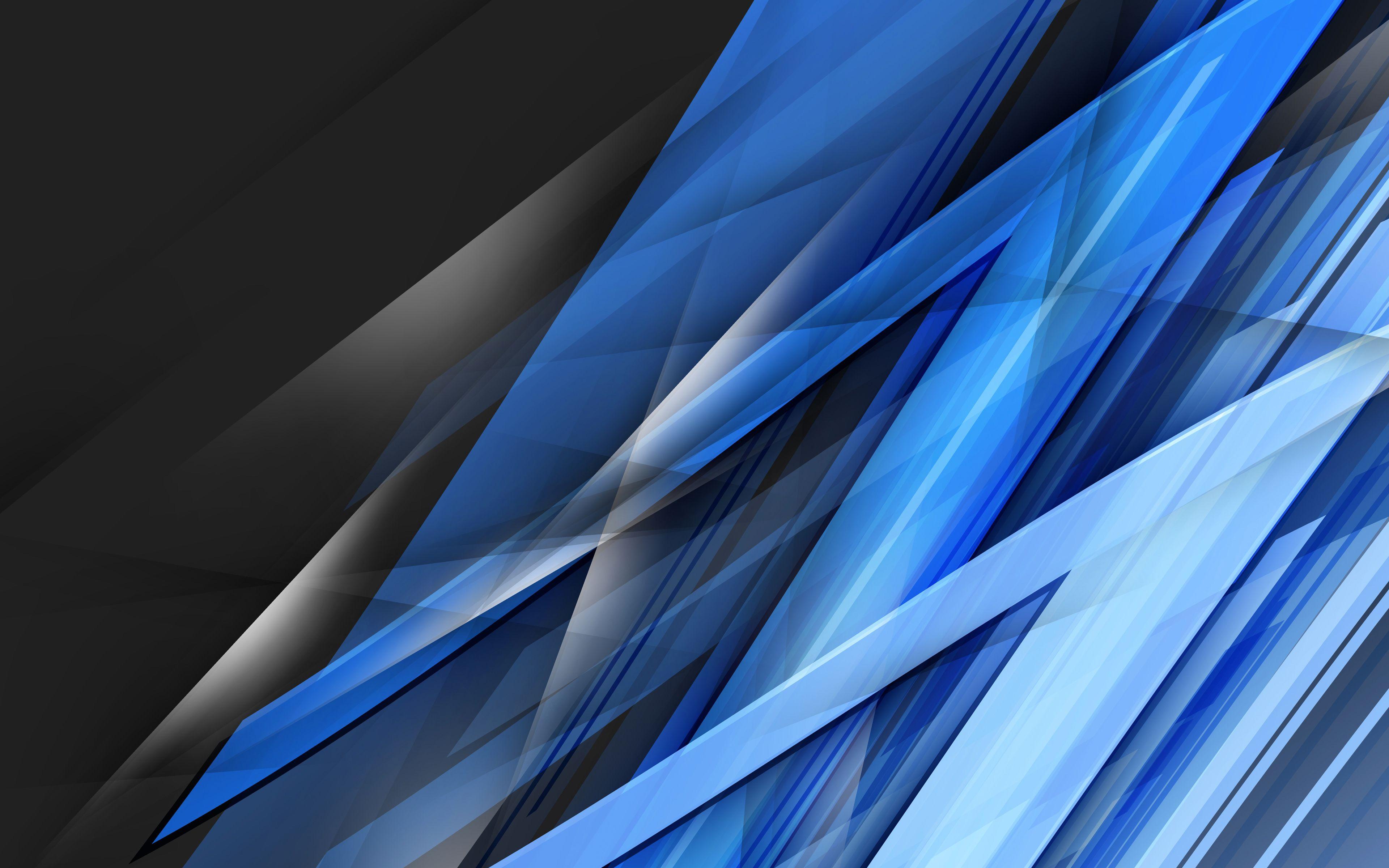 Download wallpaper blue shards, 4k, lines, dark background, art