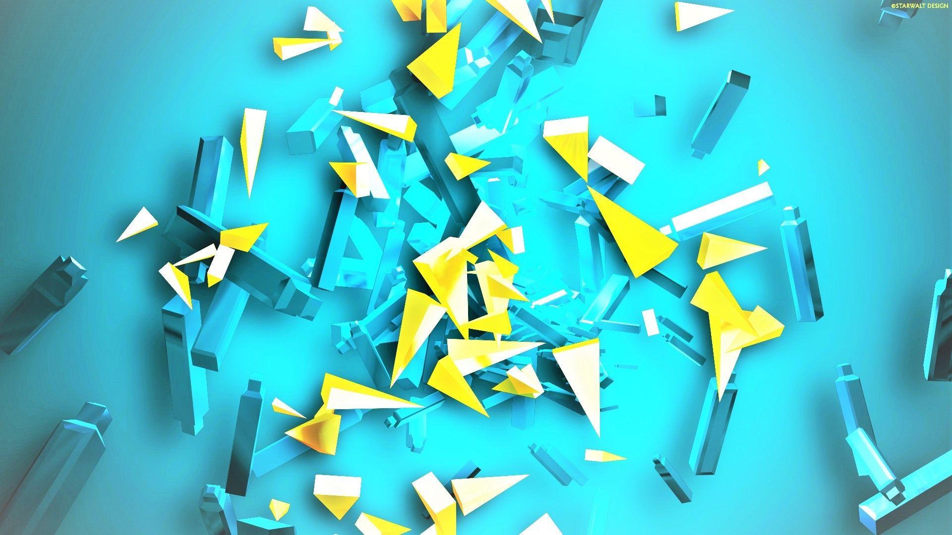 abstract blue yellow shards 3D colorful wallpaper and background