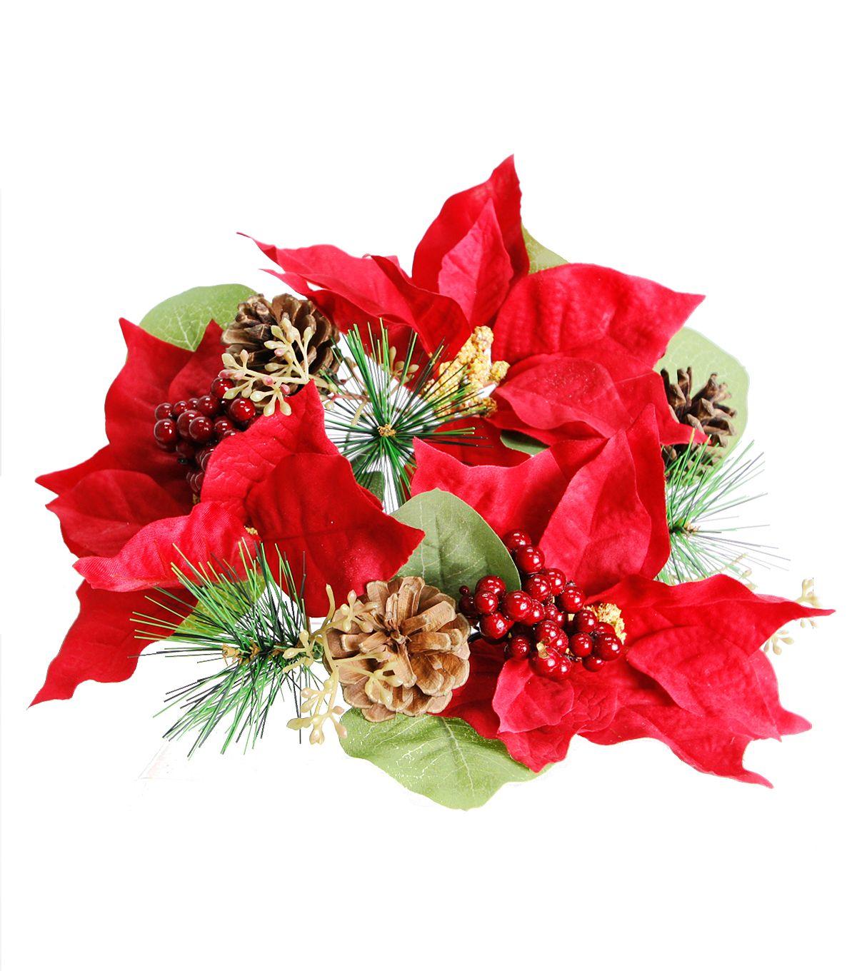 Blooming Holiday Christmas Poinsettia, Berry & Pinecone Mini Wreath