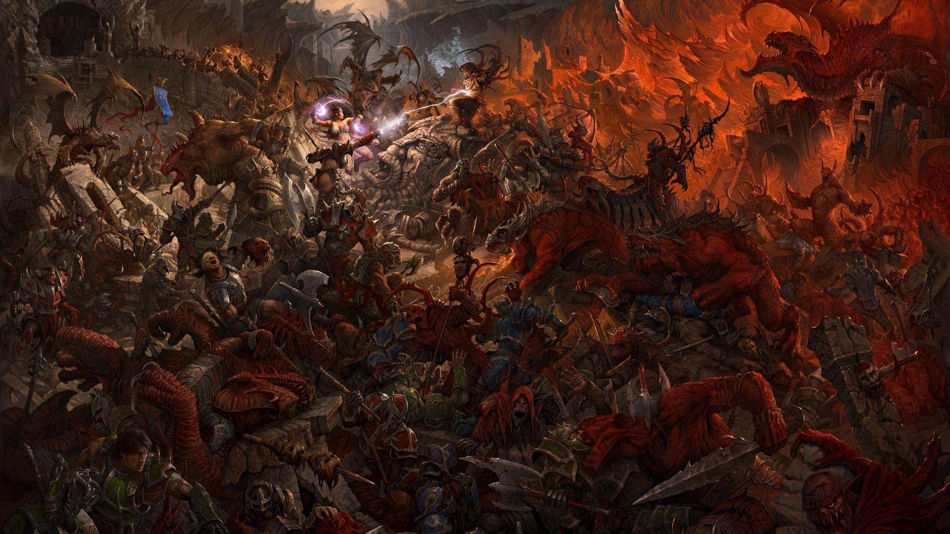 Download 1920x1080 Warhammer, Battle, Fantasy, Artwork, Orcs, Magic