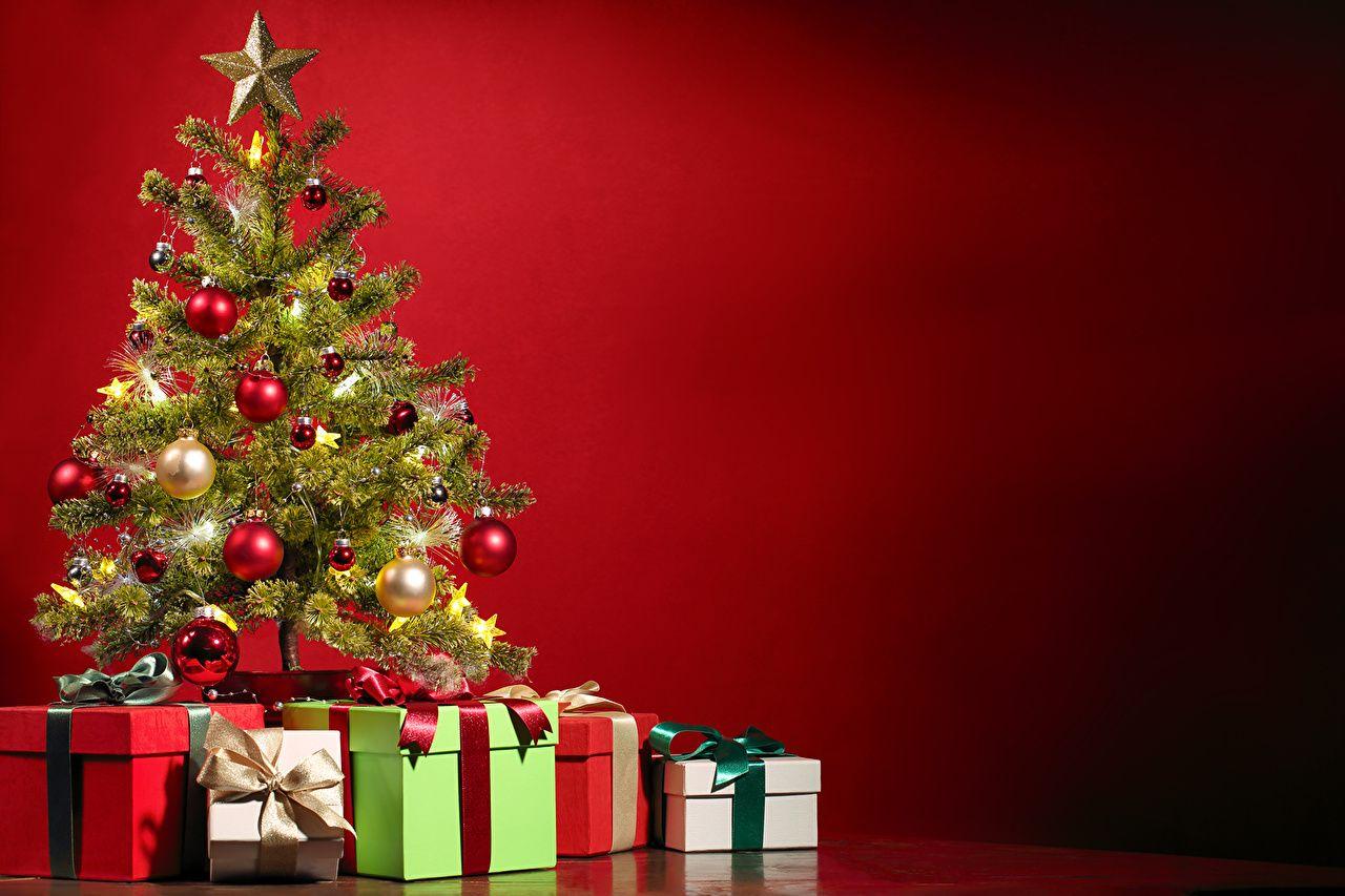 Wallpaper New year Christmas tree Gifts Balls Holidays