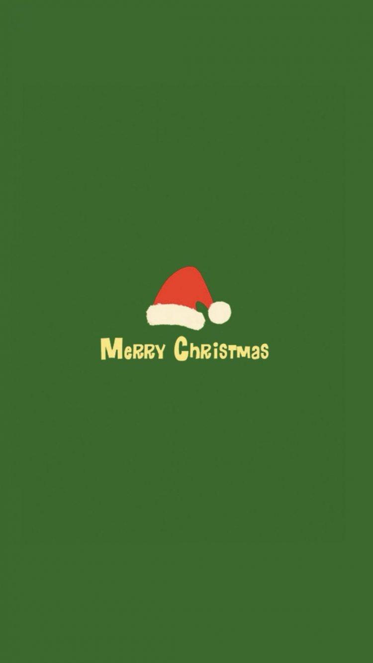 Minimalistic Merry Christmas Red Hat Green iPhone 6 Wallpaper HD
