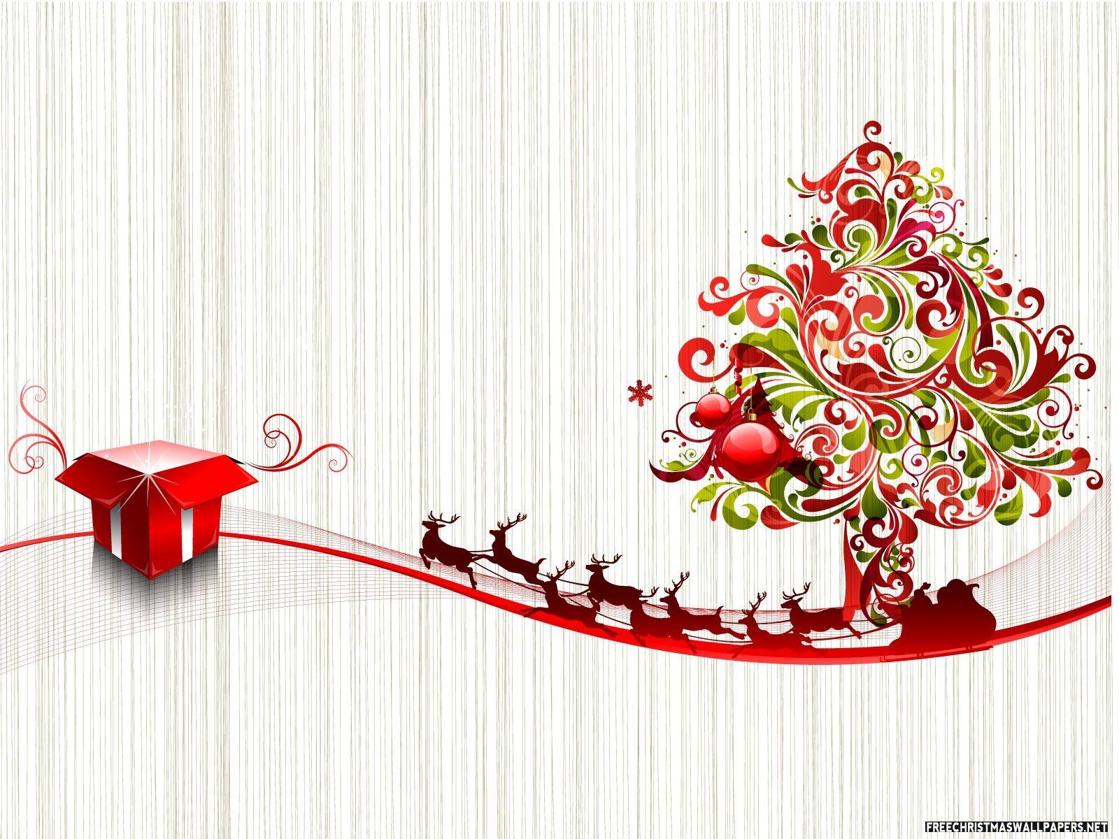 Red and green Christmas tree with deers on a light background on Christmas wallpaper and image, picture, photo