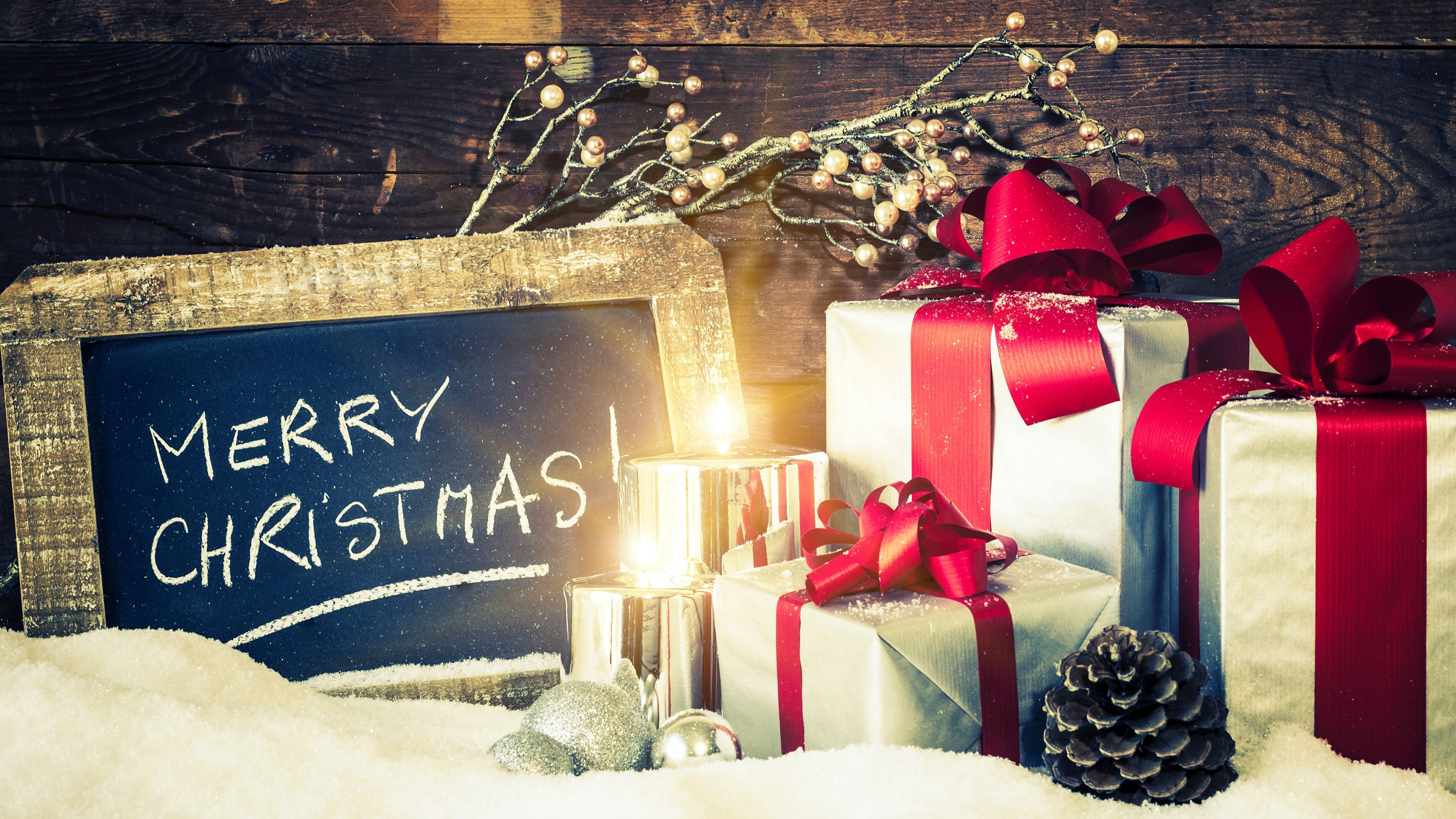 Gifts, Candles, Merry Christmas widescreen wallpaper. Wide