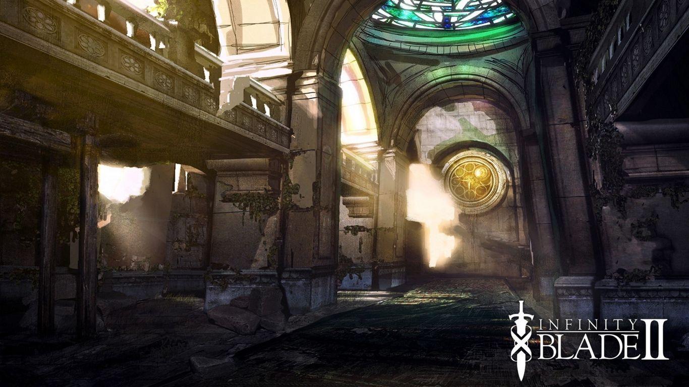 Download wallpaper 1366x768 infinity blade cathedral, light
