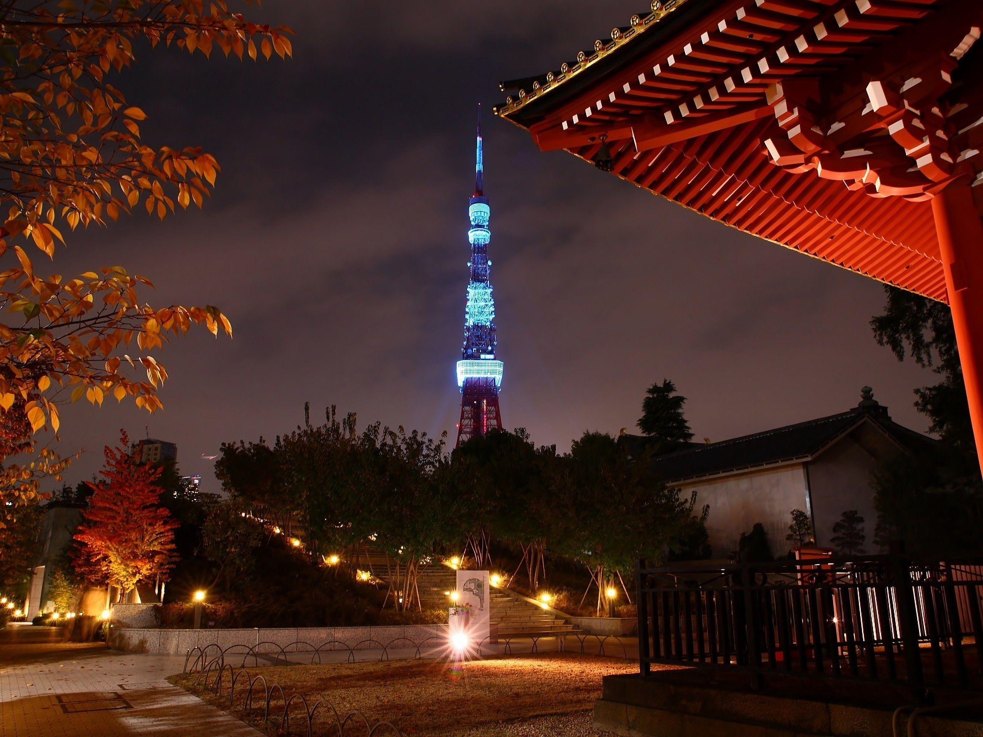 Japan Tokyo trees cityscapes tower japanese city lights Tokyo towers