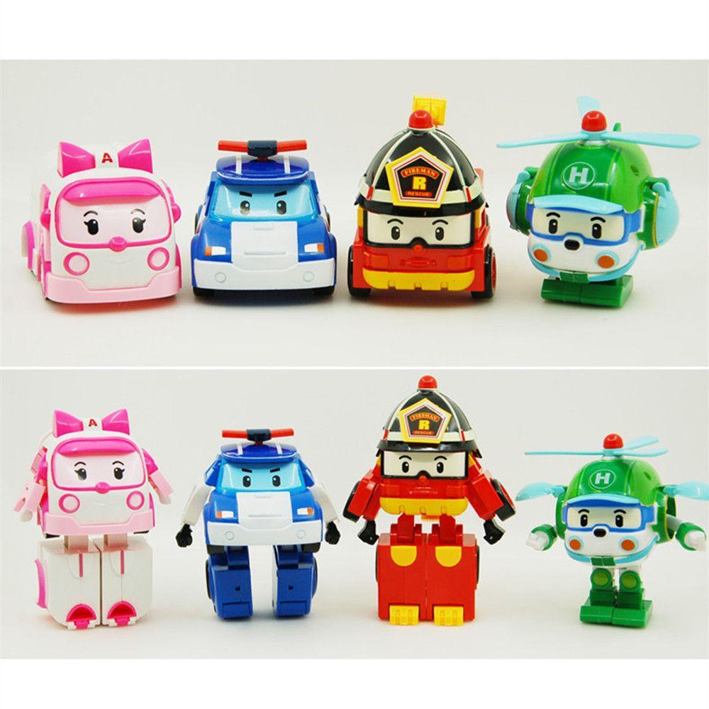 4Pcs Set Robocar Poli Toy Korea Robot Car Transformation Toys Poli