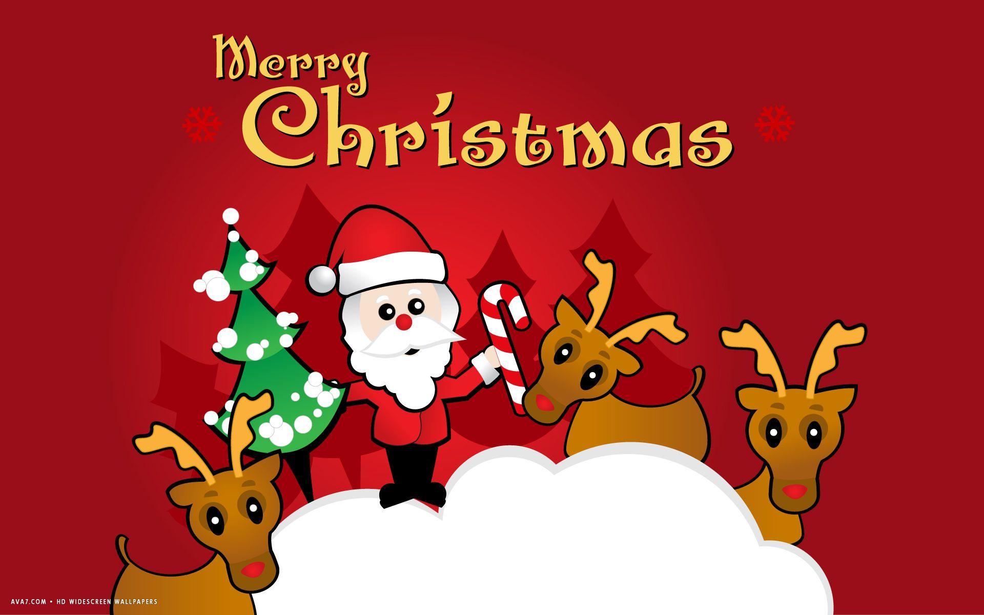 merry christmas santa claus reindeers rudolph cartoon vector