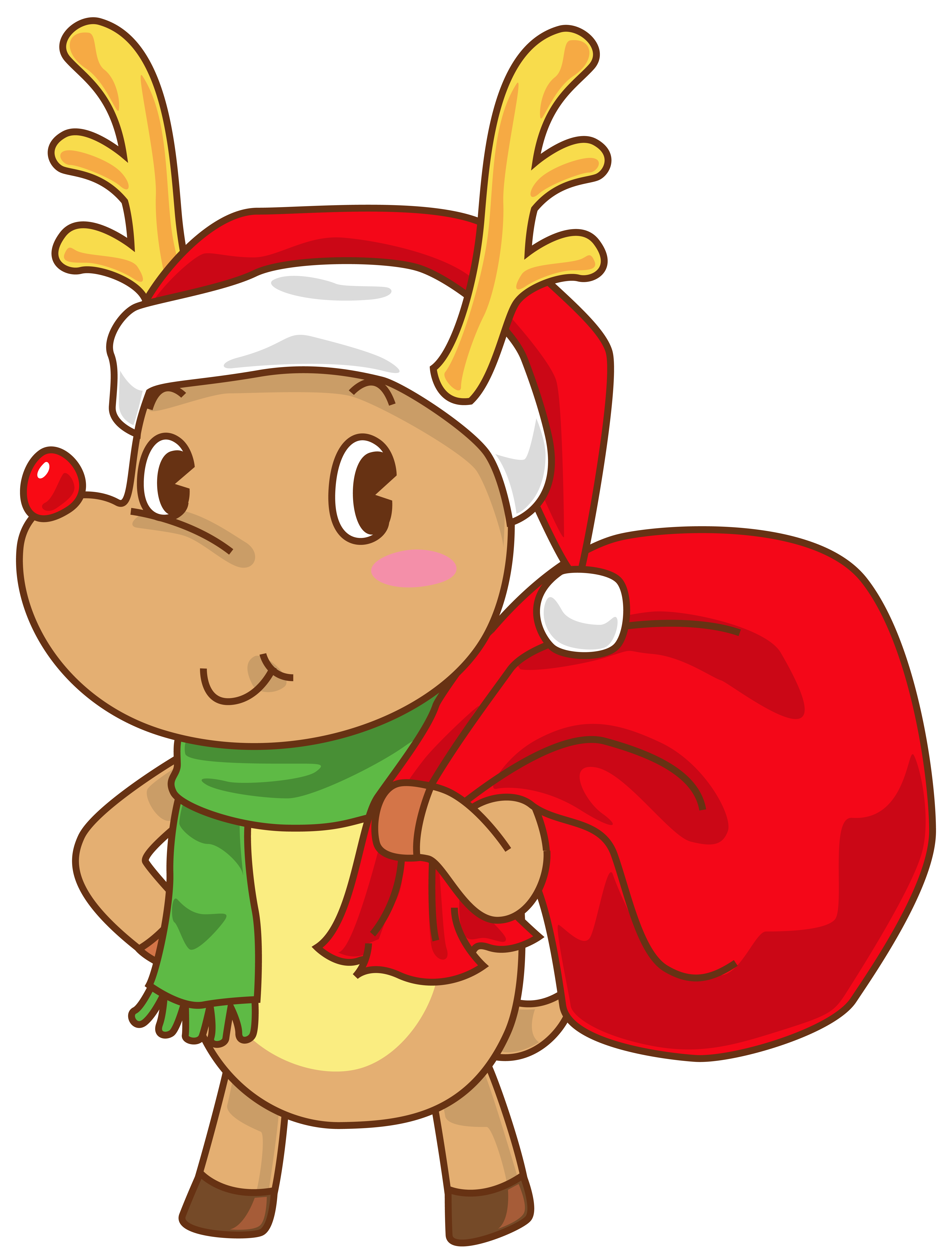 Christmas Rudolph with Santa Hat Transparent PNG Clip Art Image