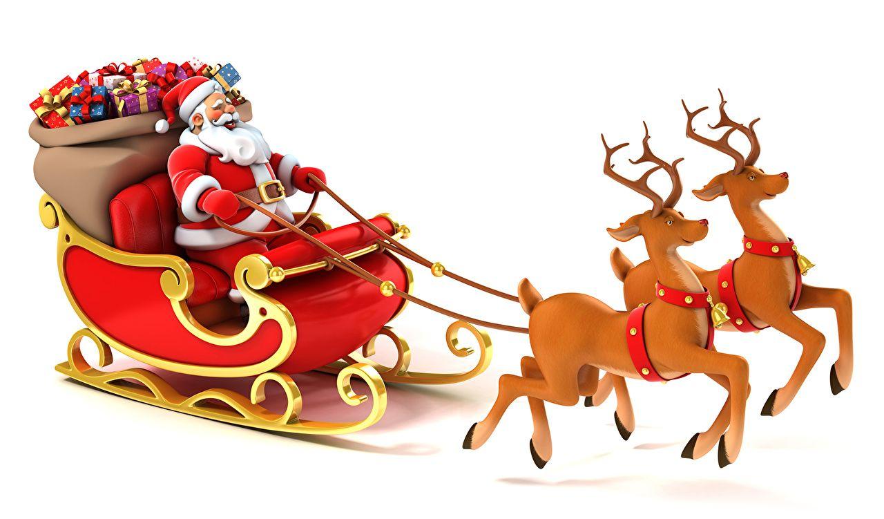 Wallpaper Deer New year sleigh Horns 3D Graphics Santa Claus