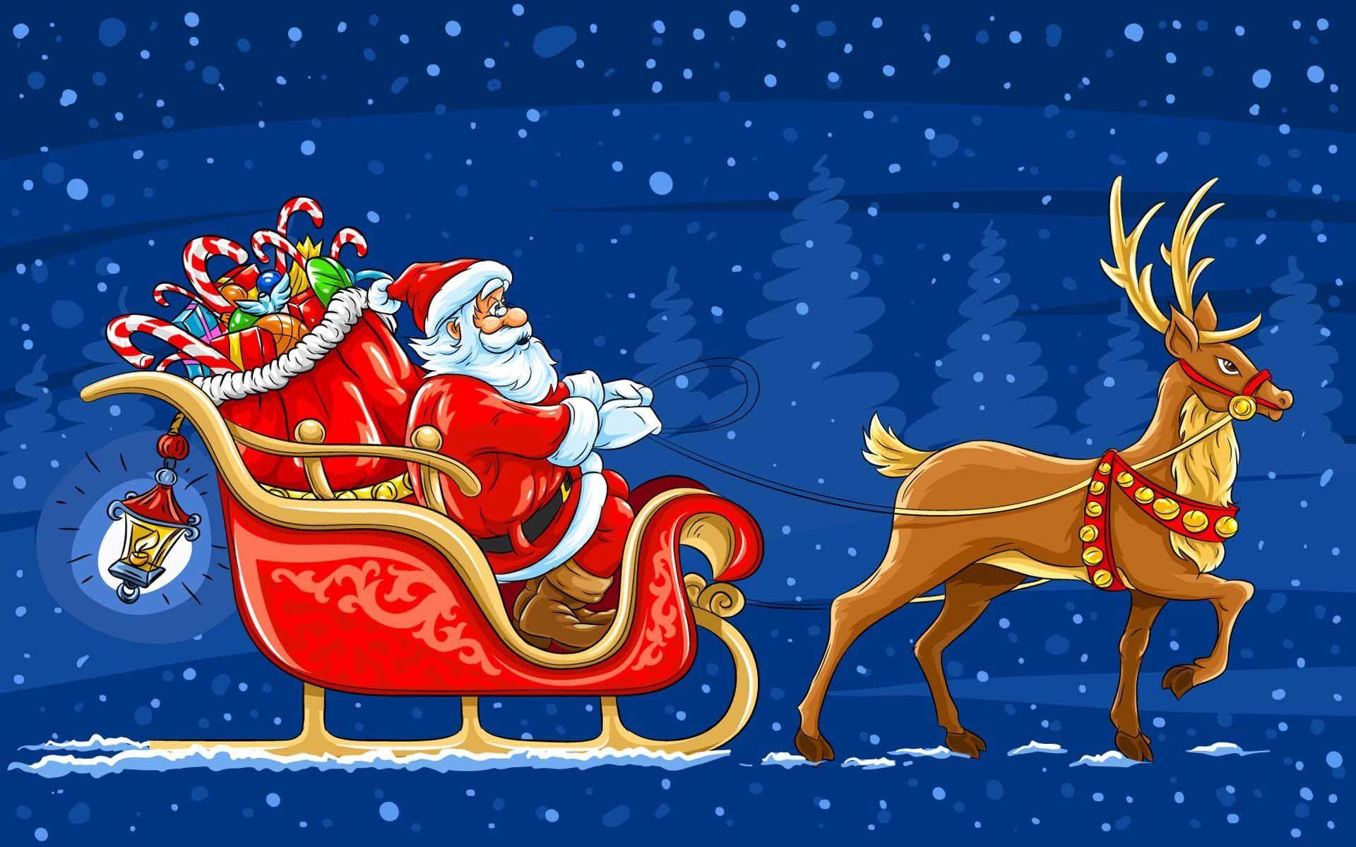 Holidays Christmas Santa Claus Moving Sledge Reindeer Gifts