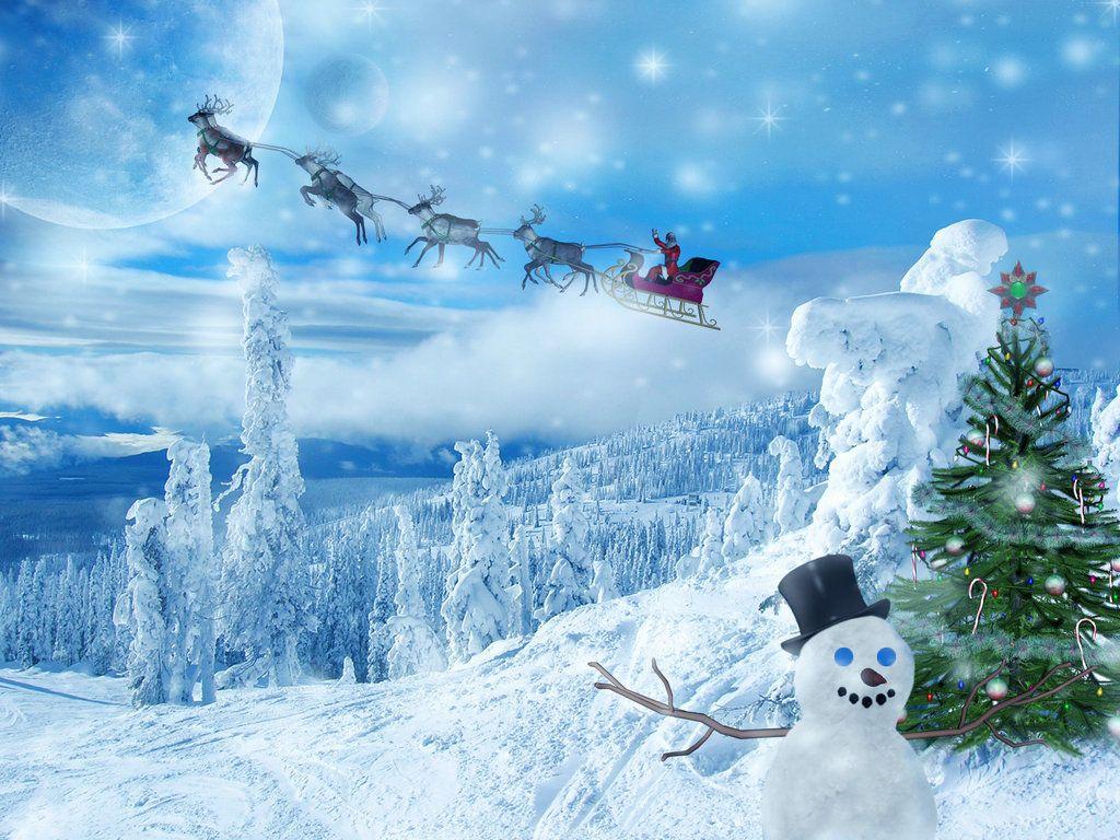 Snowman and sleigh wallpaper. Snowman and sleigh