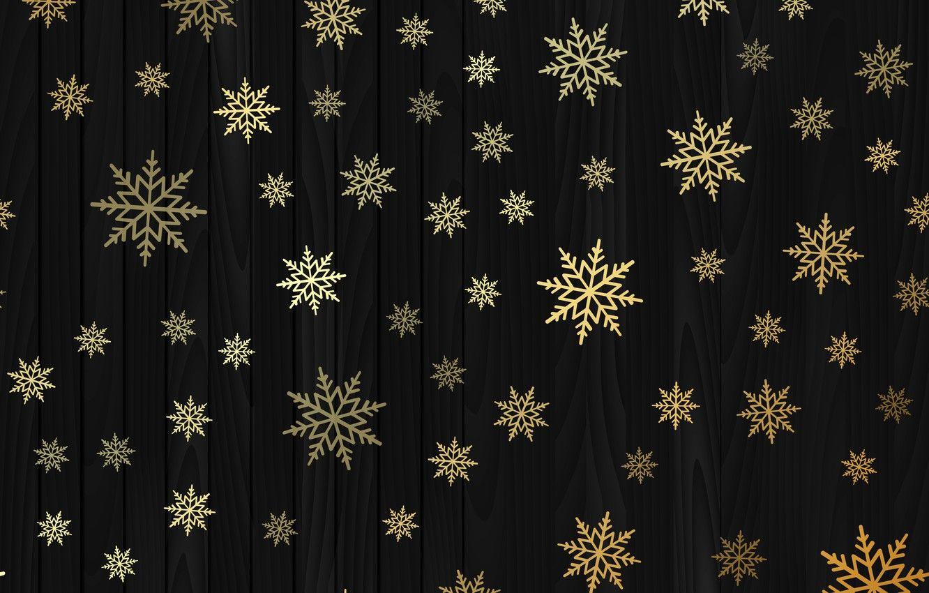 Wallpapers winter, snowflakes, gold, New Year, Christmas, golden