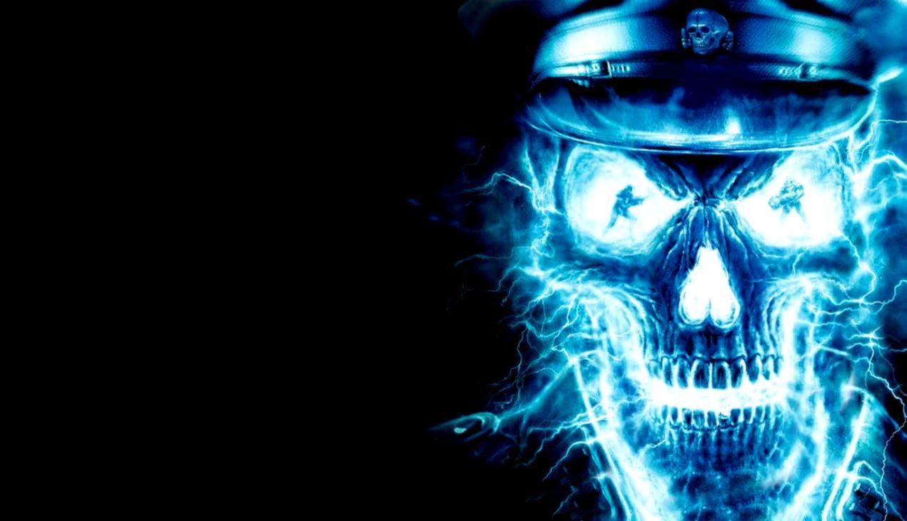 blue fire skull wallpaper