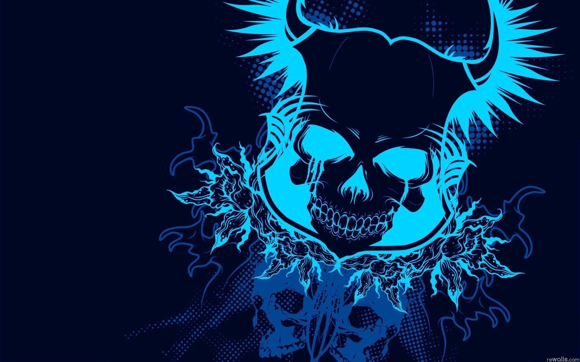 Skull Fire Blue Abstract Wallpaper Picture