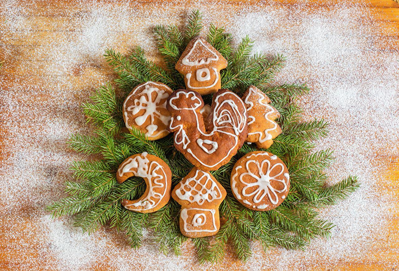 Wallpaper New year Powdered sugar Food Cookies Branches Design