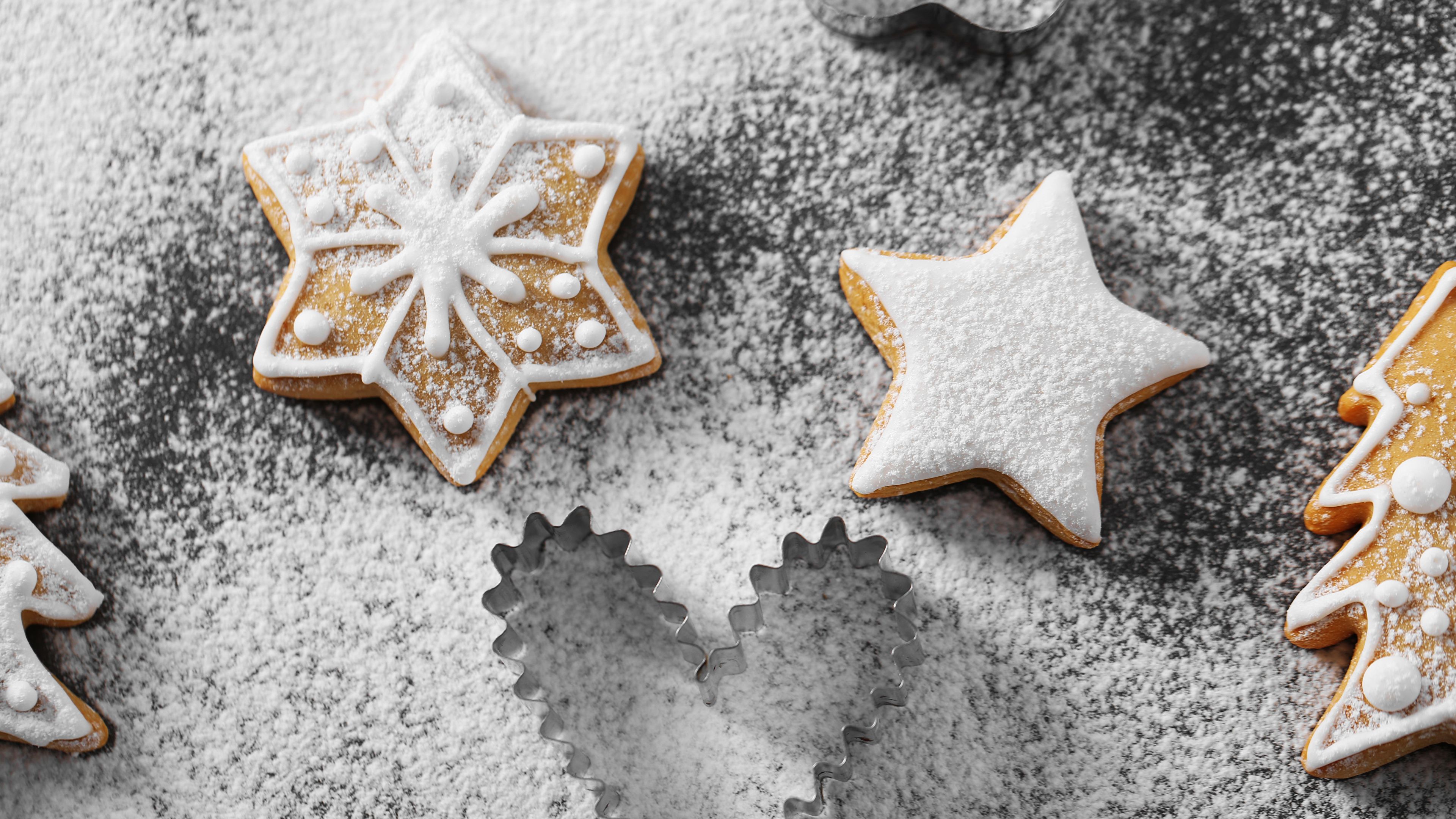 image New year Powdered sugar Food Cookies 3840x2160