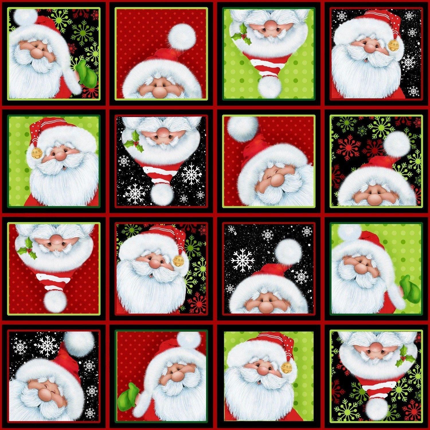 Fabric Panel Glass Christmas Jolly Ole St. Nick Santa