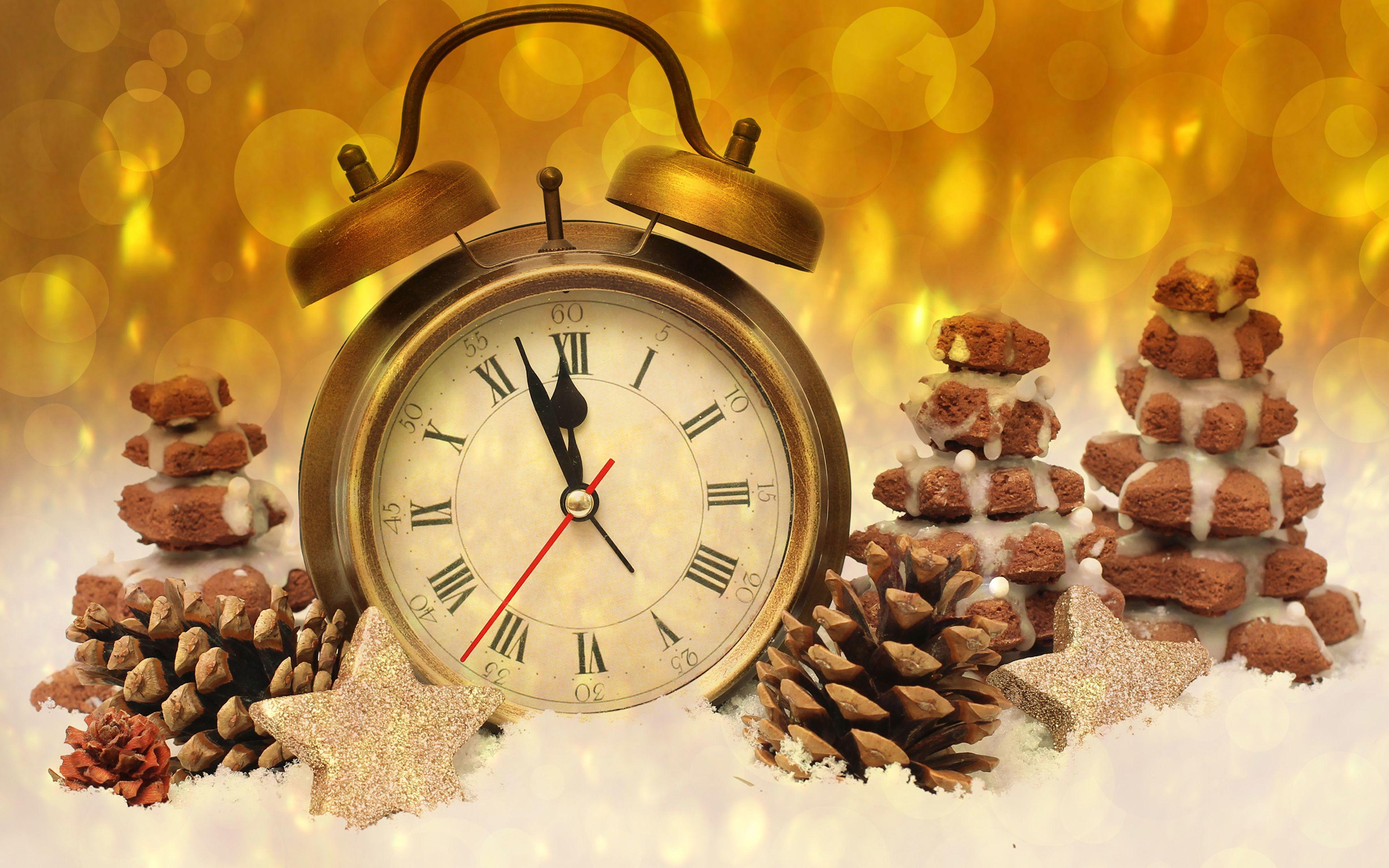 Wallpaper Christmas Star decoration Clock Alarm clock 3840x2400