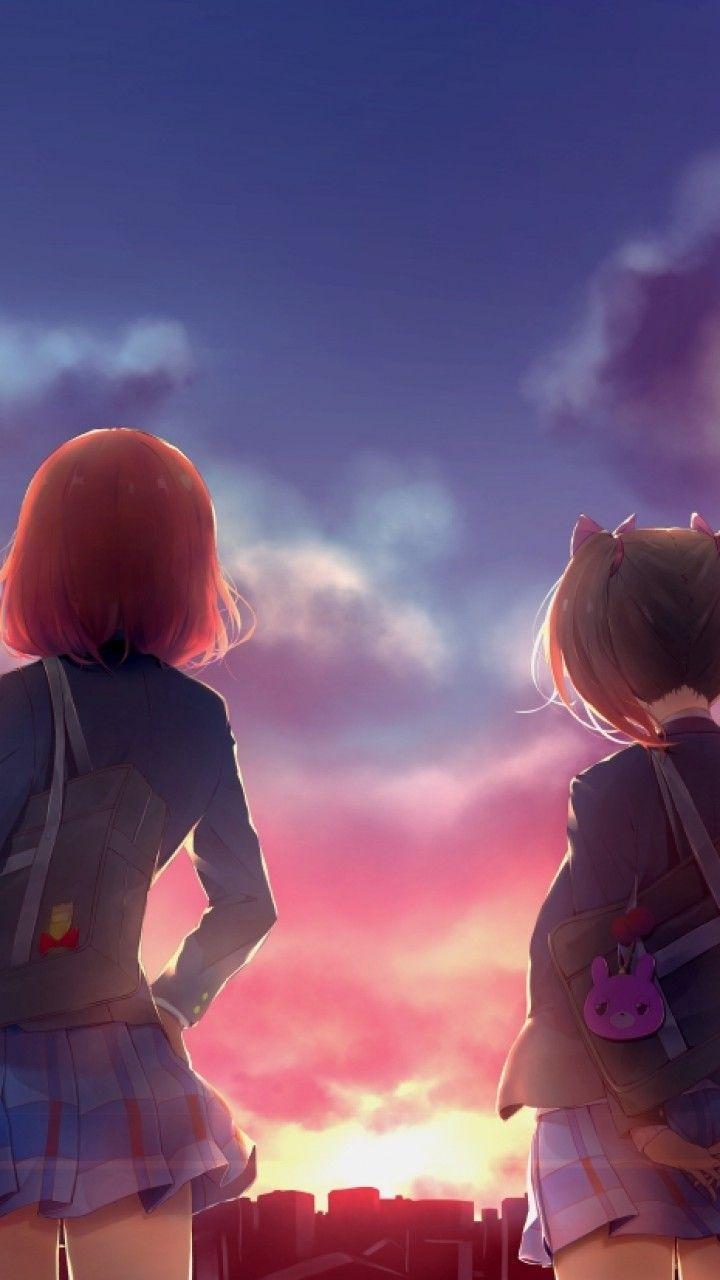 Download 720x1280 Anime Lanscape, Sunset, Clouds, Love Live