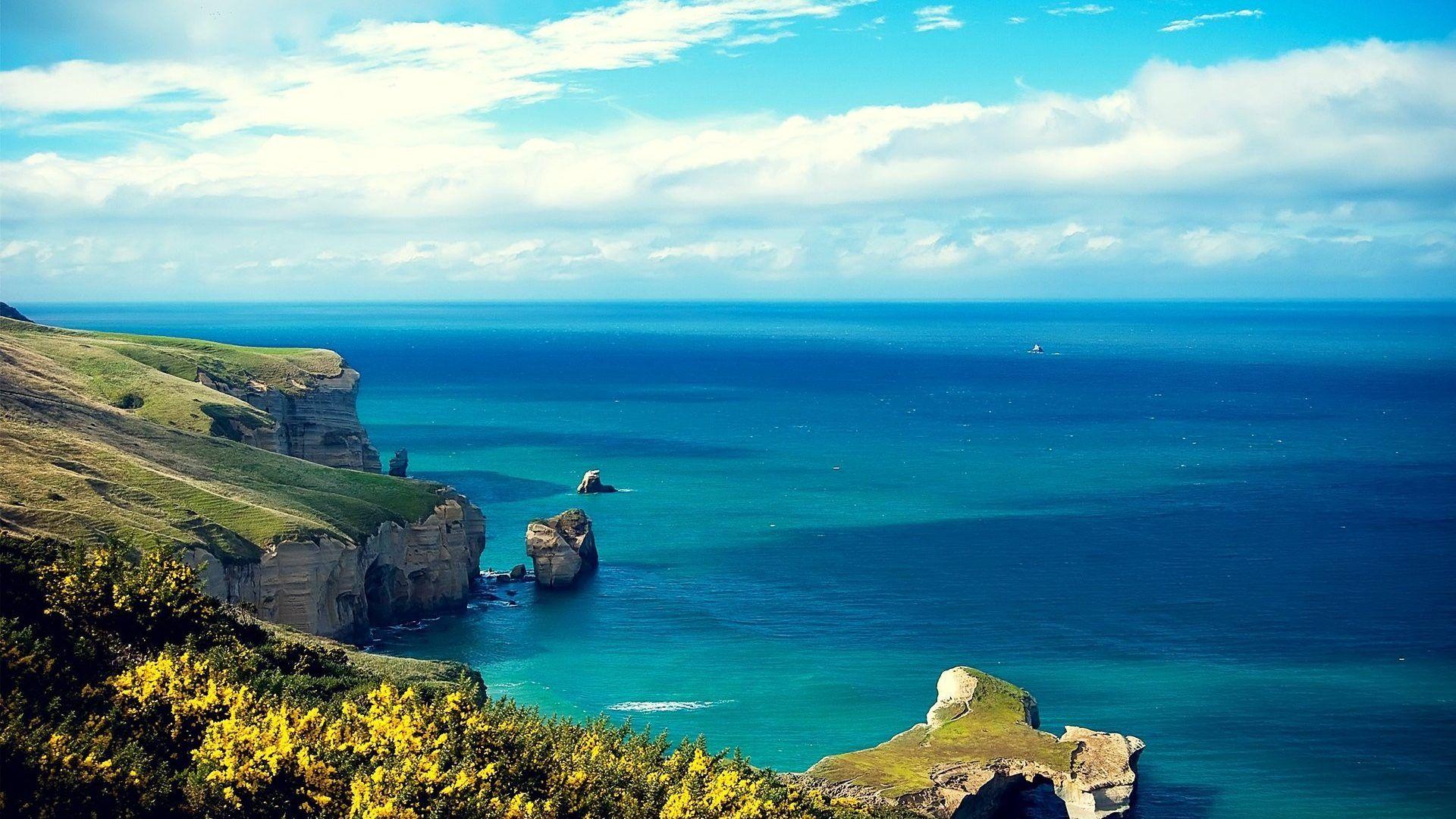 Sea Ocean: Grass Clouds Beach Cliff Slope Ocean Sea Nature Sky Best