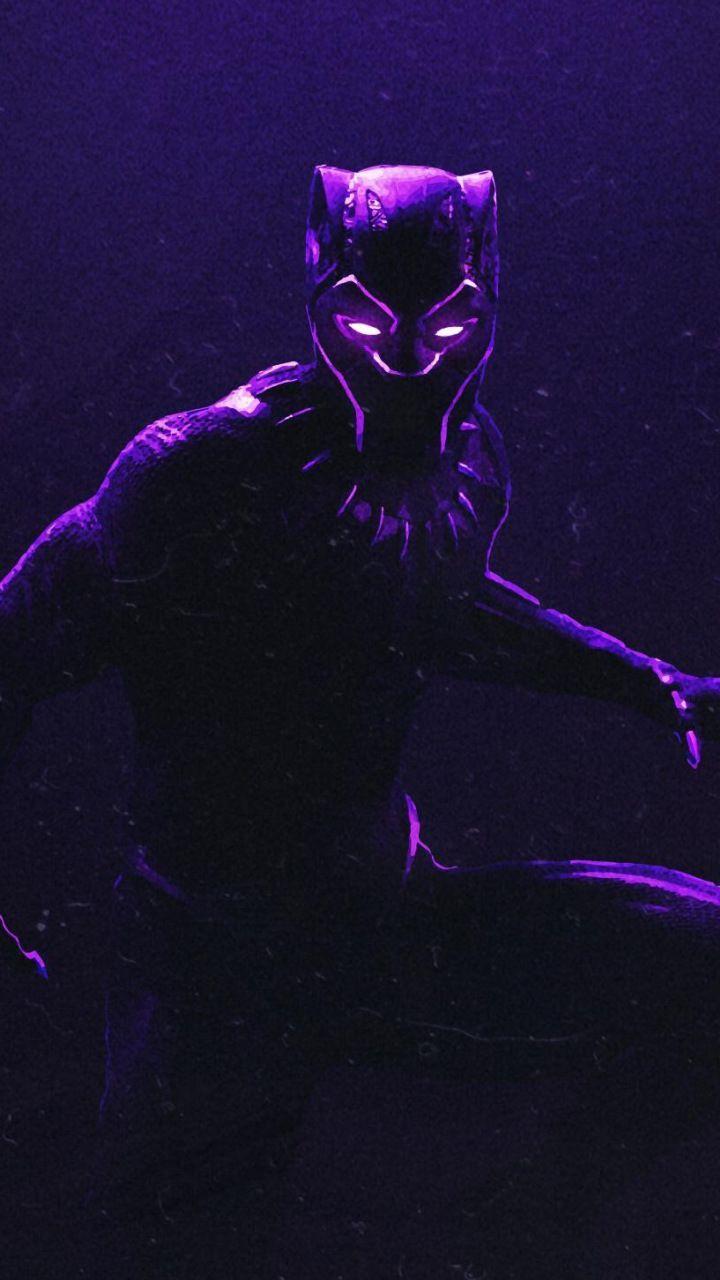 Download 720x1280 wallpaper Black panther, dark, glowing suit, art