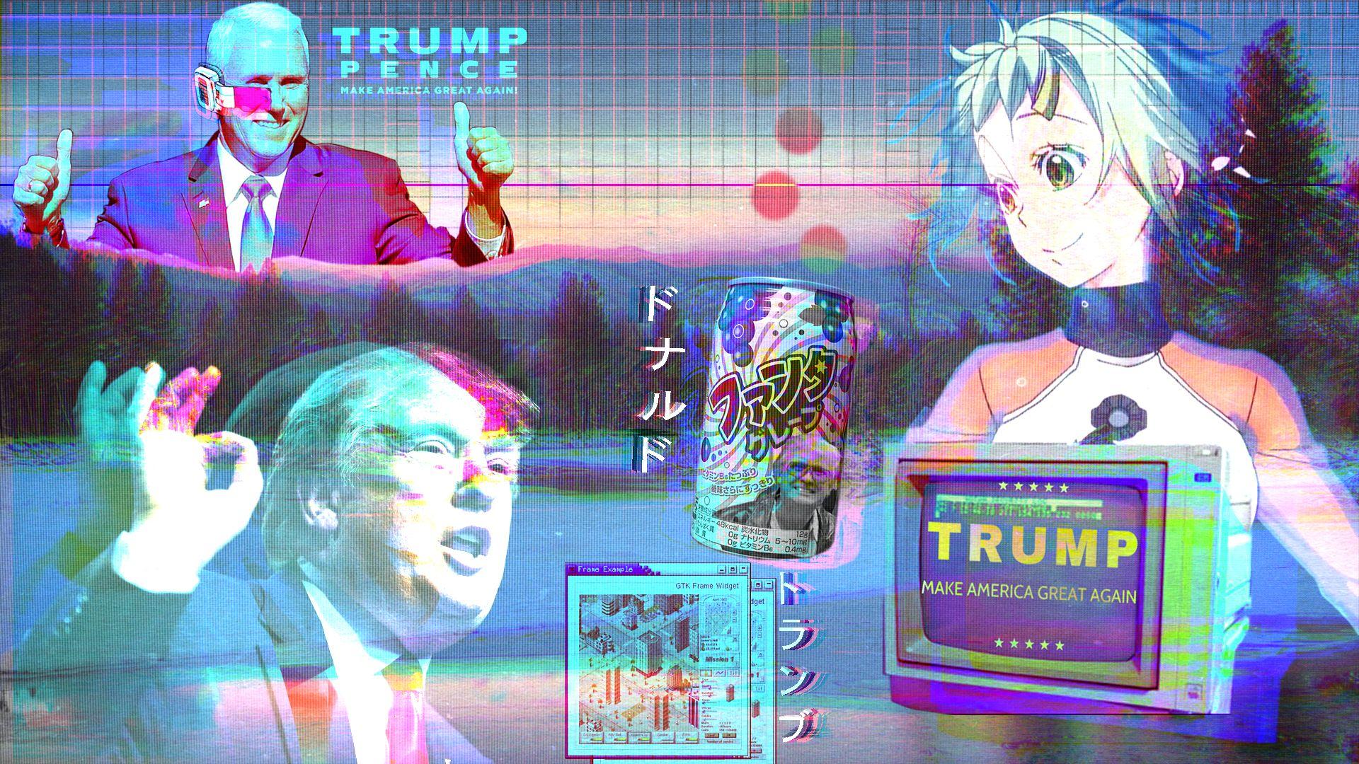Donald Trump, #presidents, #vaporwave, #USA, #anime girls, #politics