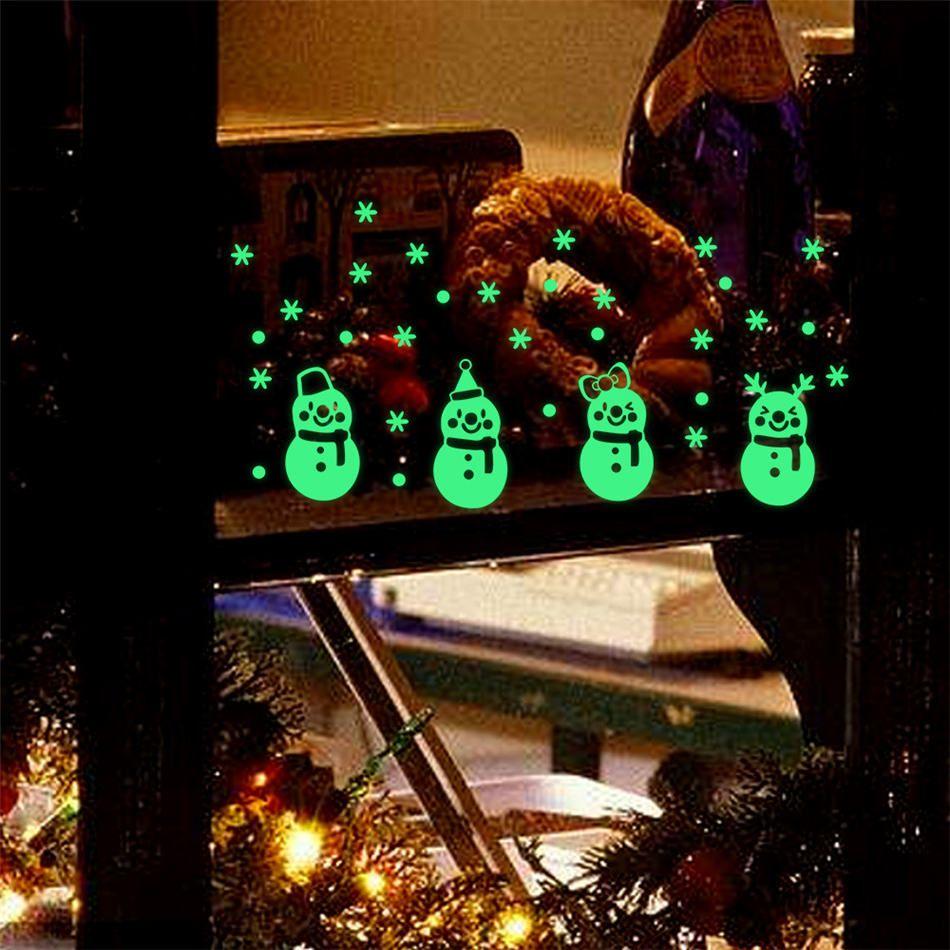 Wallpaper Sticker Merry Christmas Glow Snowman Window Glass