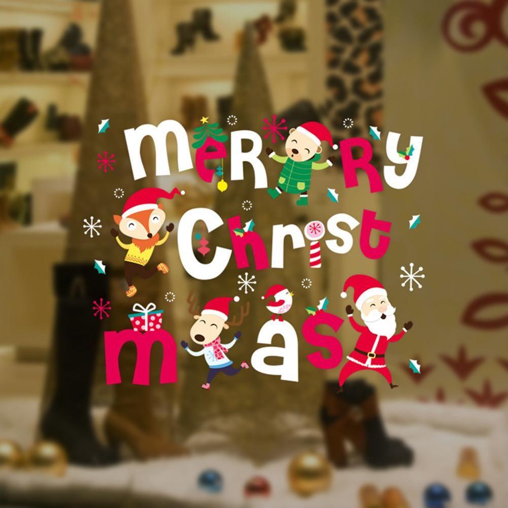 Merry Christmas 3D Wall Stickers Waterproof Santa Claus Glass Window