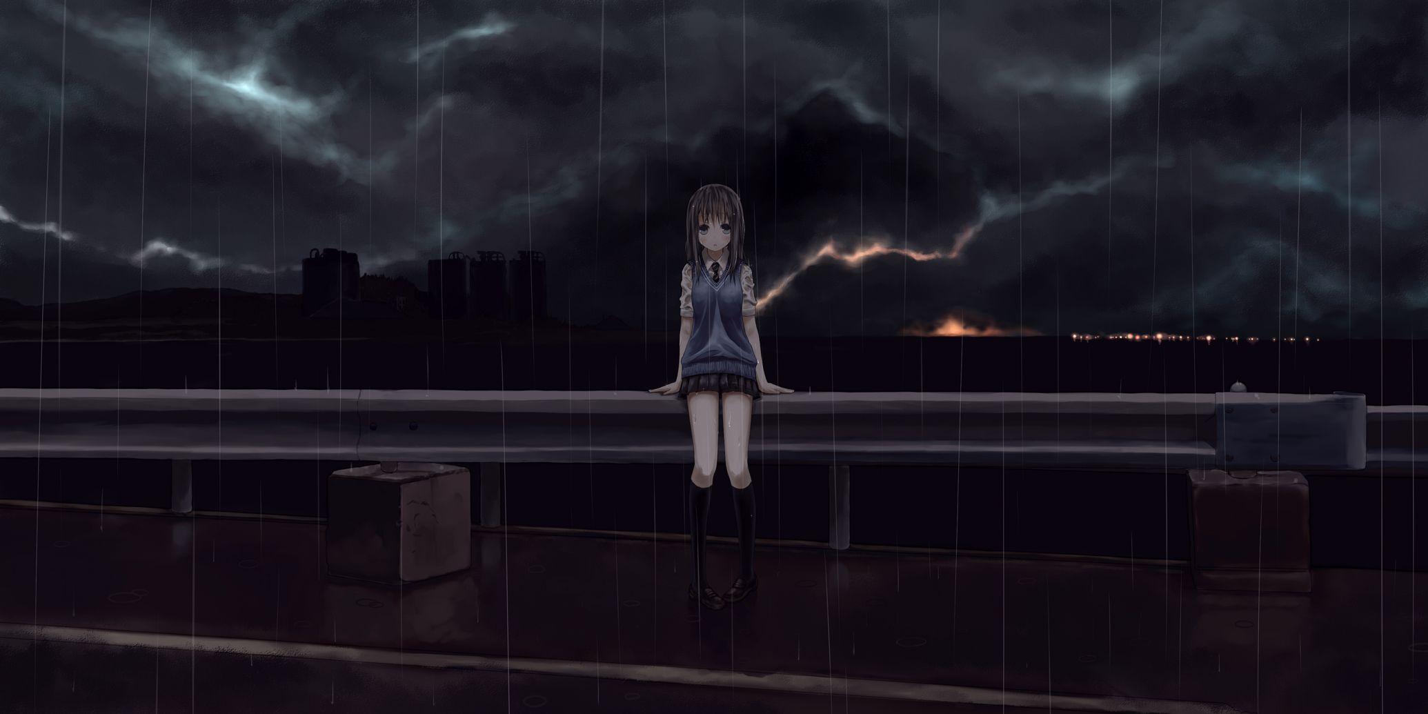 Anime Girl Standing In The Rain Wallpaperx1035
