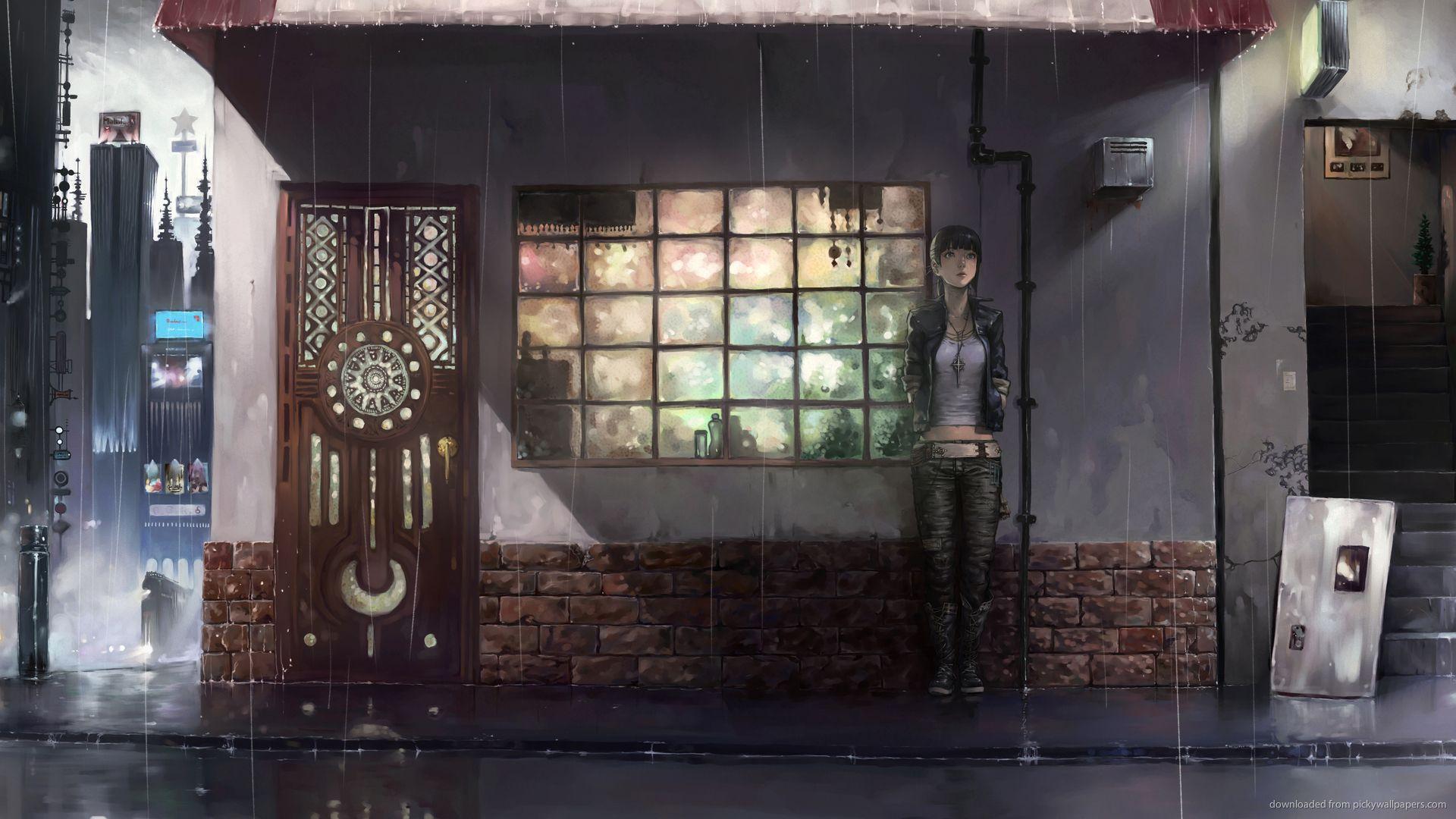 Anime Girl Standing In Rain, HD Anime, 4k Wallpaper, Image