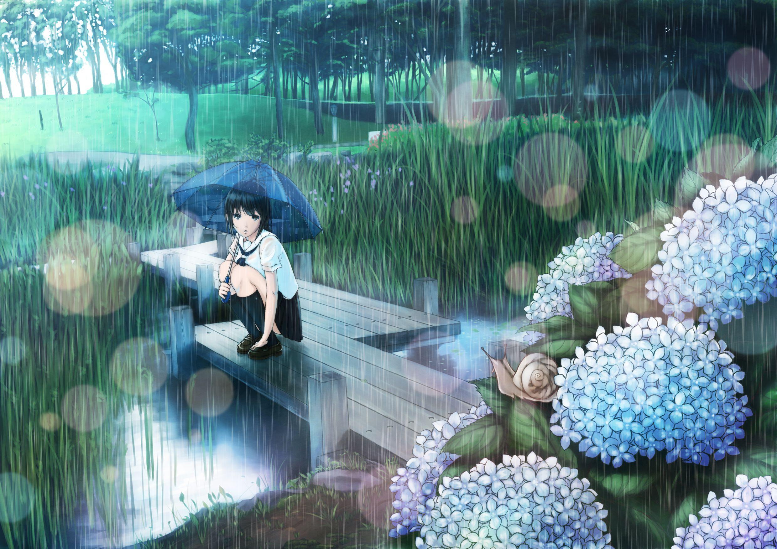 Anime Girl In Rain Wallpaperx1753