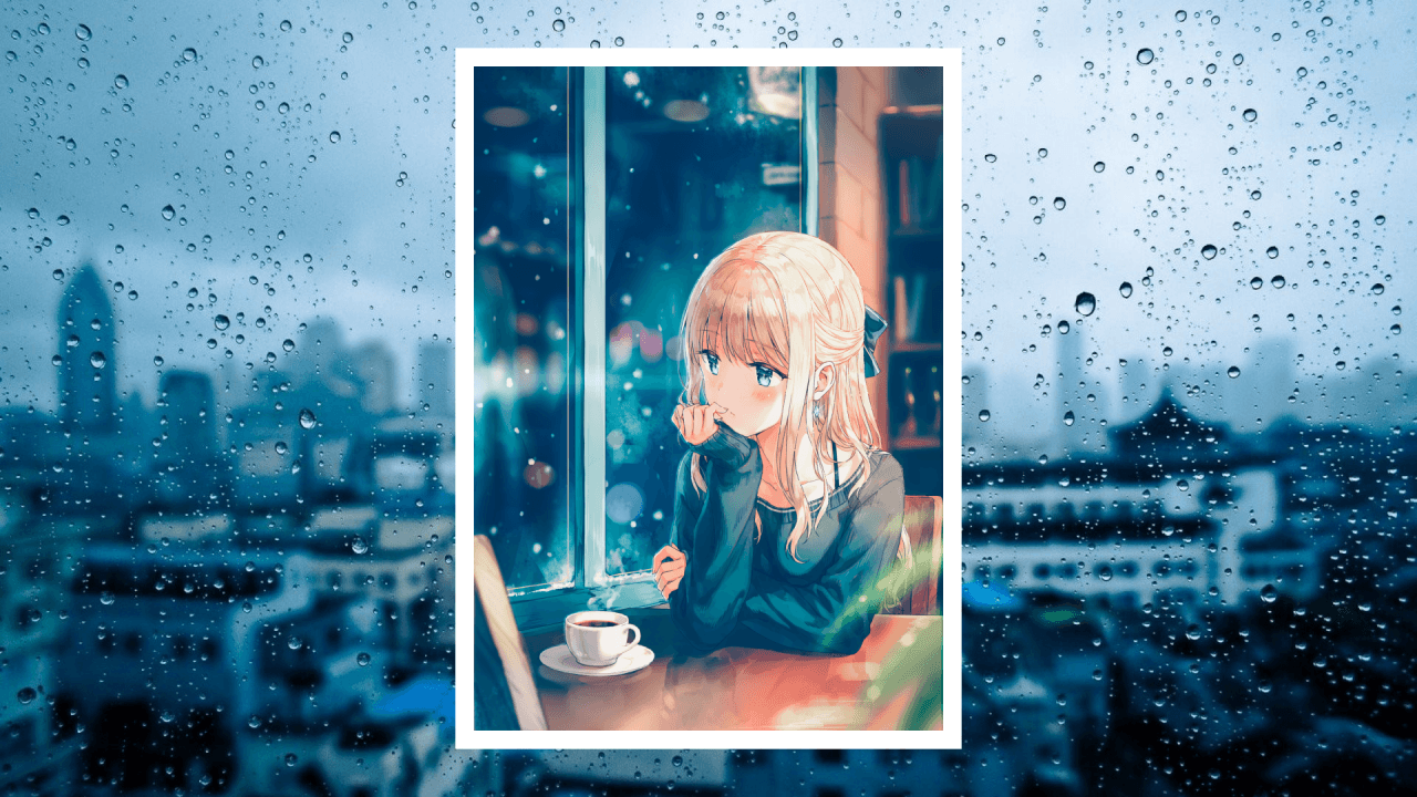 Download 1280x720 Anime Girl, Window, Raining, Coffee, Blonde, Rain