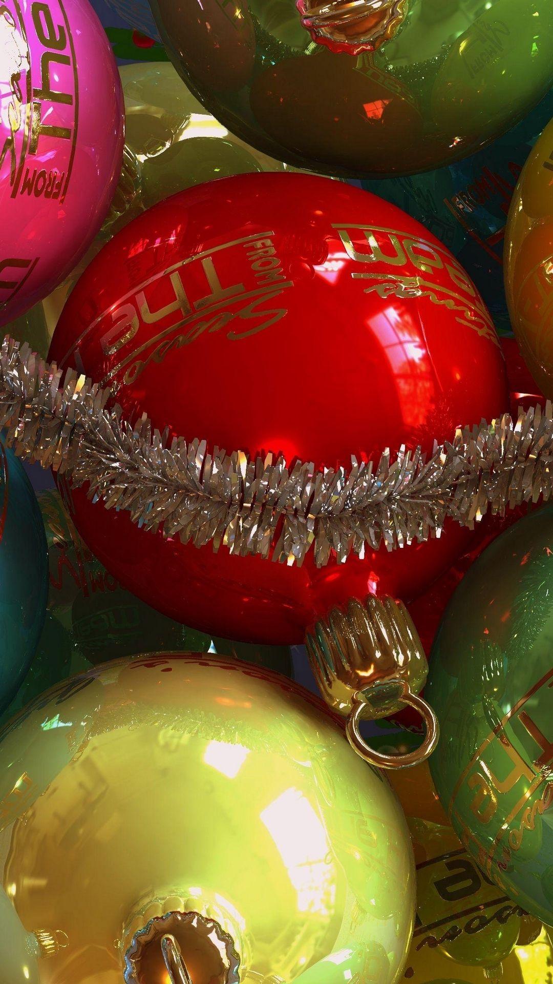 Download wallpaper 1080x1920 christmas decorations, tinsel, holiday