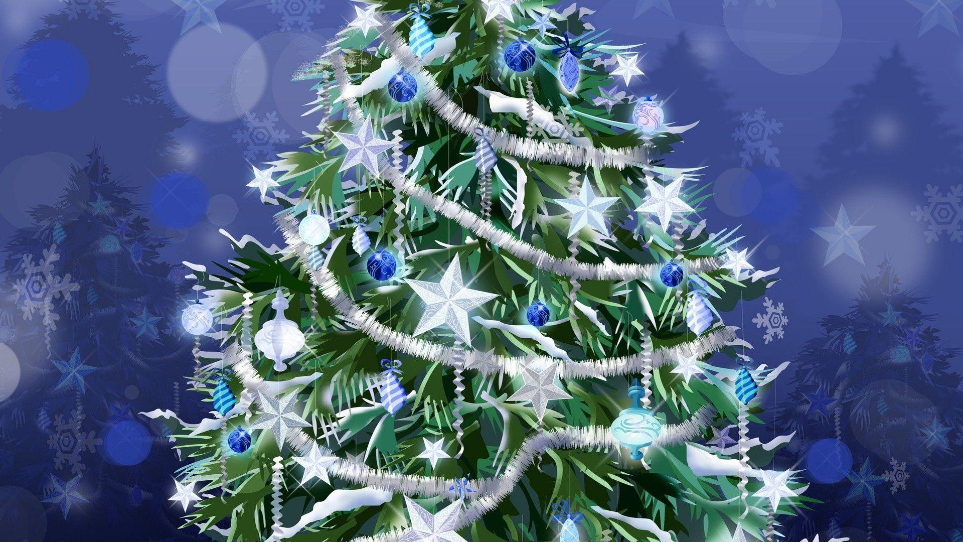 Christmas trees decorations stars tinsel wallpaper