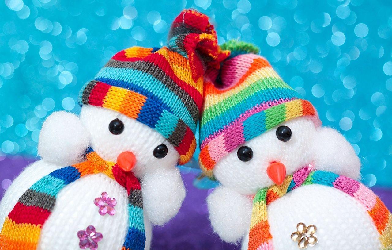 Picture New year Two Winter hat Snowmen Toys Holidays
