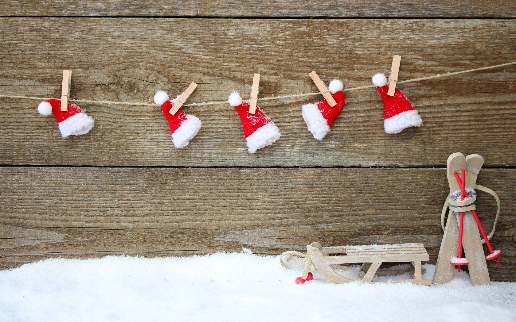 Christmas snow hats red toys peg wooden wall #image