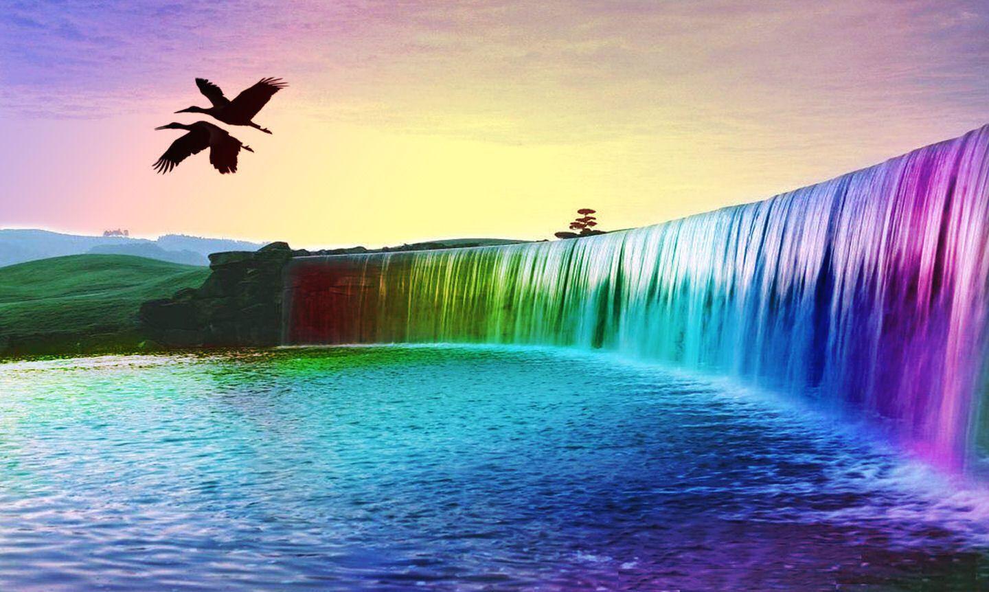 Beautiful Rainbow Waterfall Nature HD Wallpaper Free Download