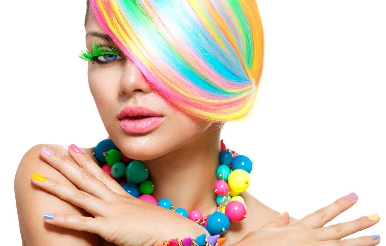 Wallpaper girl, style, hands, makeup, beads, color, hair, manicure