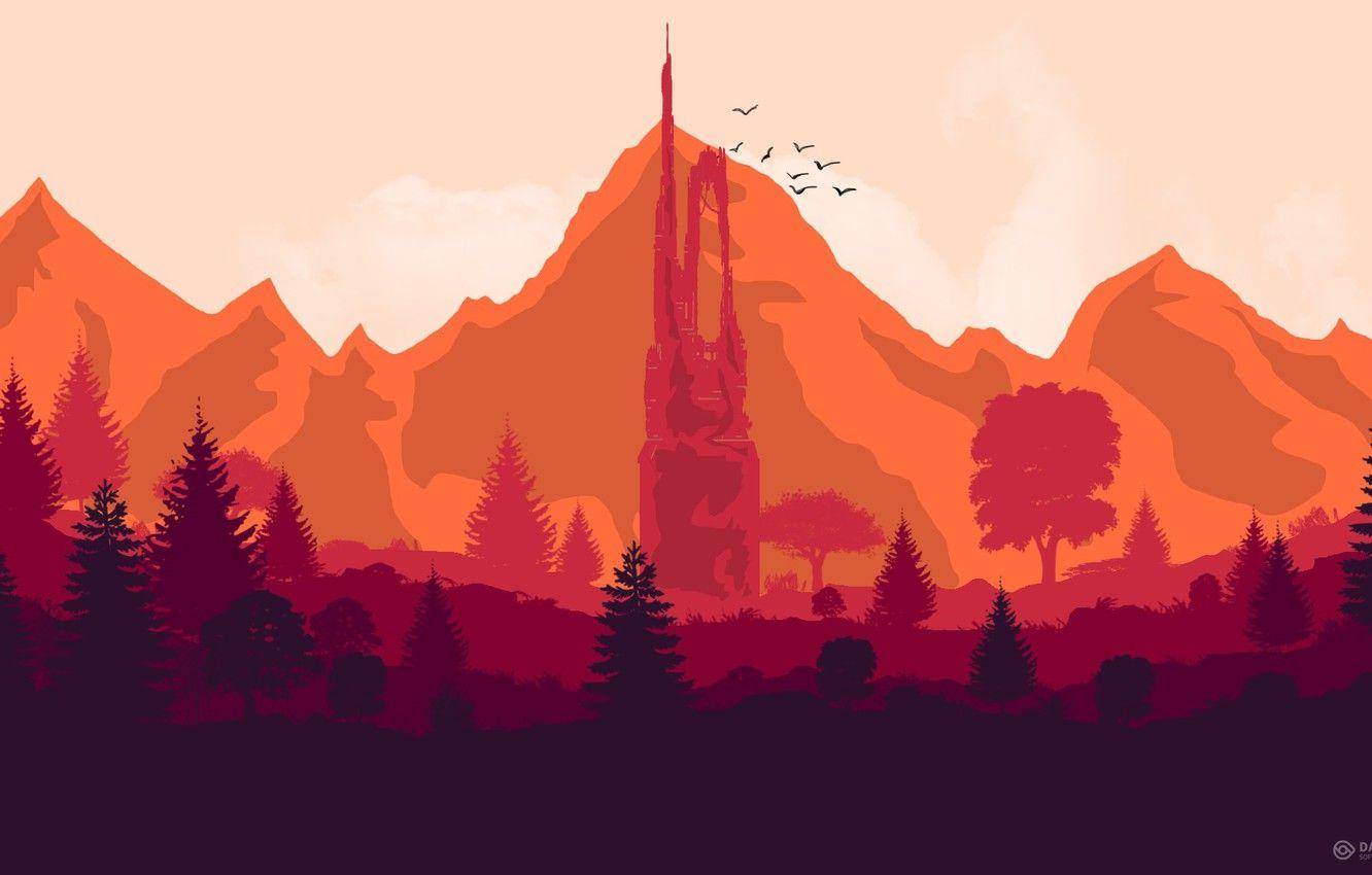 Wallpaper Mountains, Tower, The game, Forest, Birds, Hills