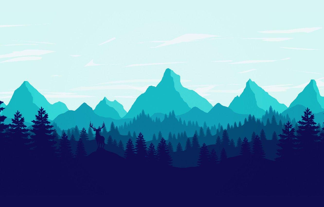 Wallpaper Mountains, The game, Forest, View, Silhouette, Hills, Deer